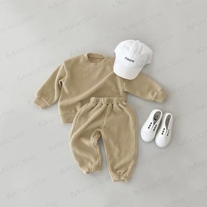 Baby Toddler Solid Color Casual 2 Pieces Set - Apricot - 5-7T - image 1