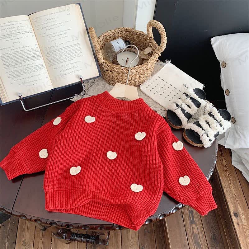 Kid Girls' Heart Knit Sweater - Red - 10Y - image 5