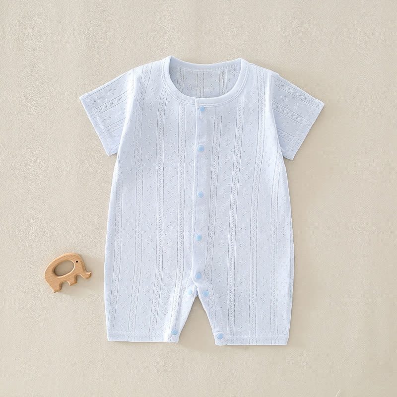 Baby Solid Color Short Sleeve Snap Front Pyjama Romper - Blue - 12-18M - image 4