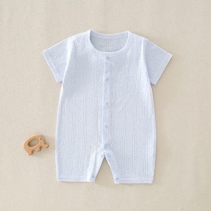 Baby Solid Color Short Sleeve Snap Front Pyjama Romper - Blue - 12-18M - image 4