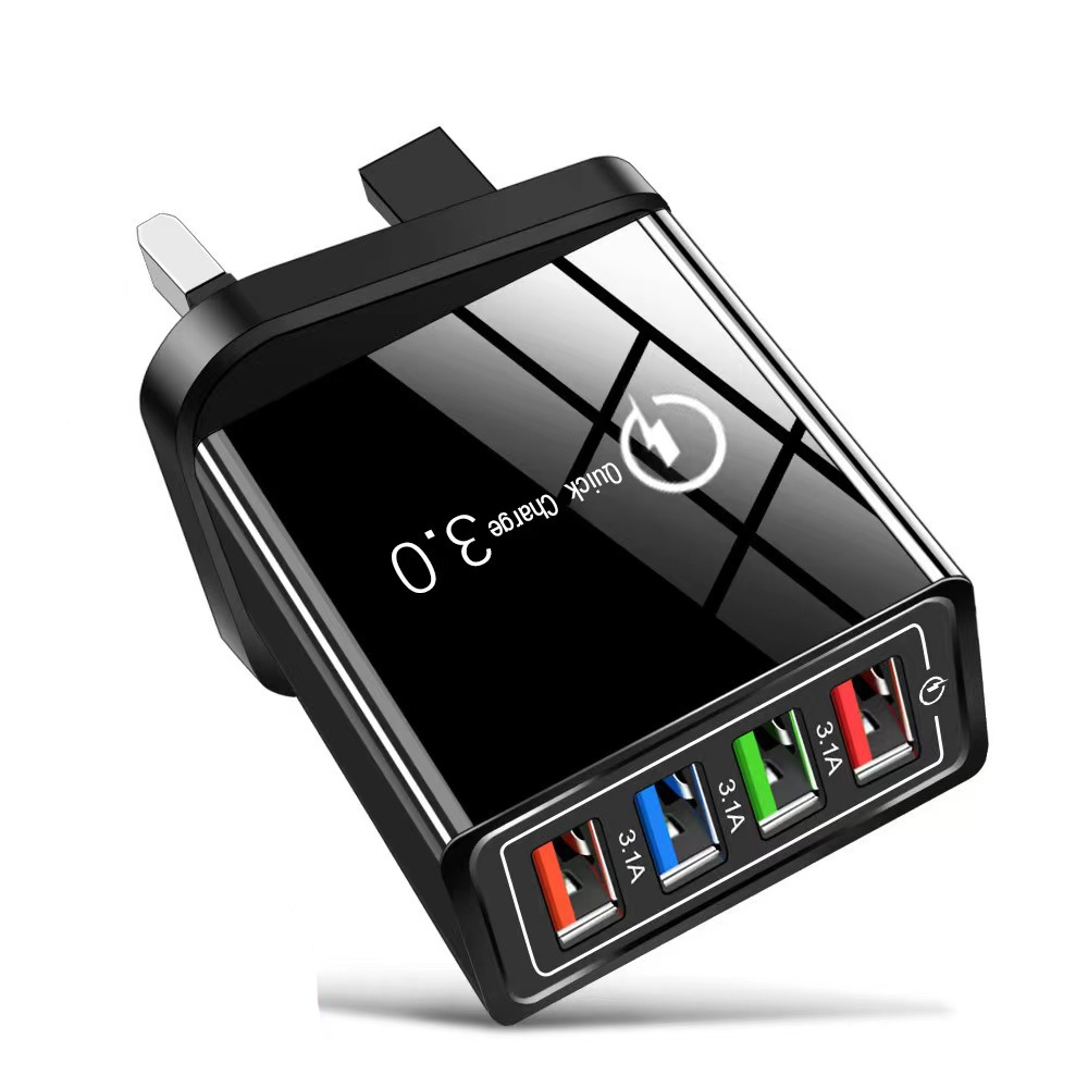 4-Port Smart Travel Charger (UK Plug) | Intelligent Power Delivery & Battery Health Protection | Multi-Device Fast Charging for Phone, Tablet & Watch | Compact Everyday Carry