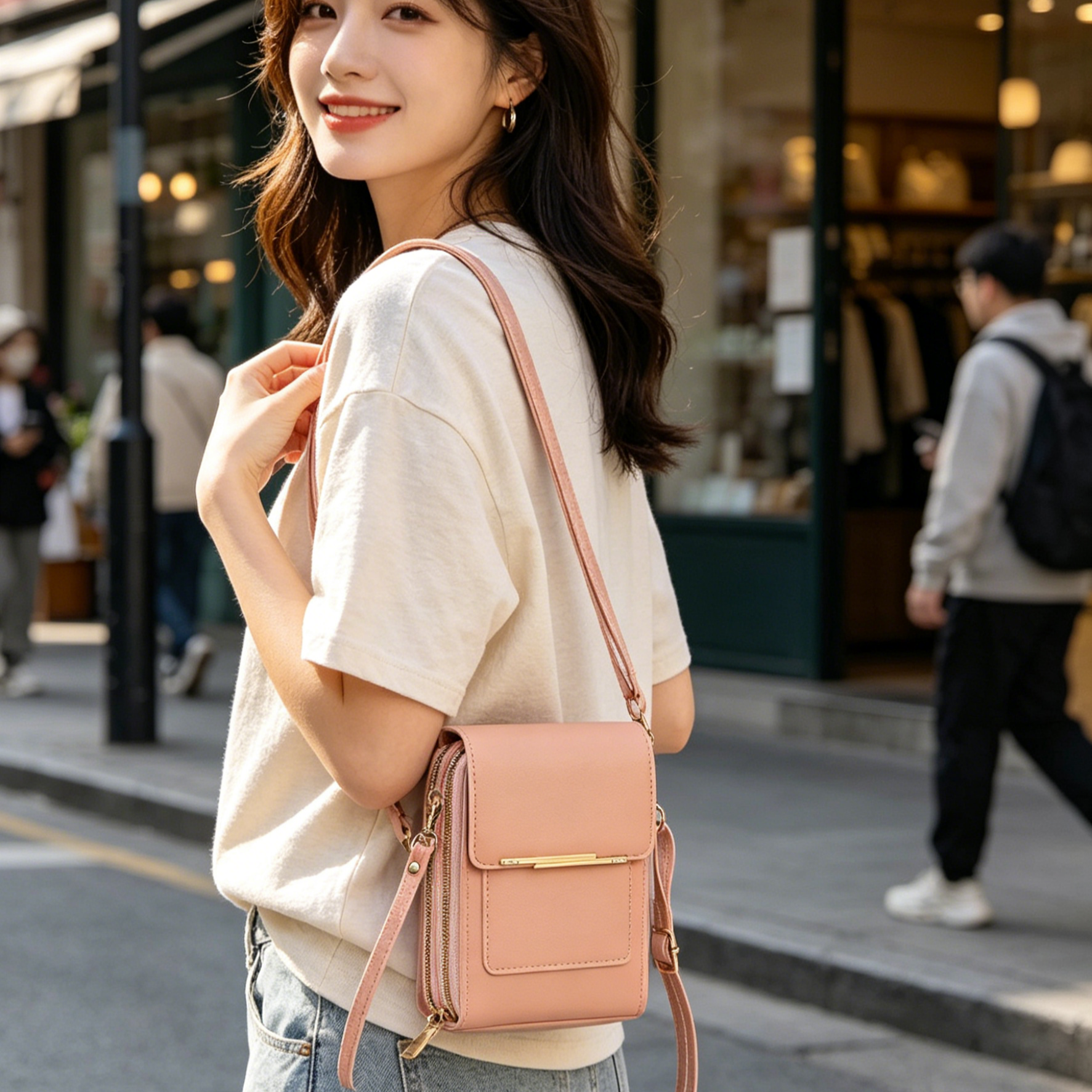 Multi-Functional Touchscreen Zipper Pouch | 3-in-1 Phone Purse & Cardholder | Anti-Theft Crossbody Bag | Premium Vegan Leather