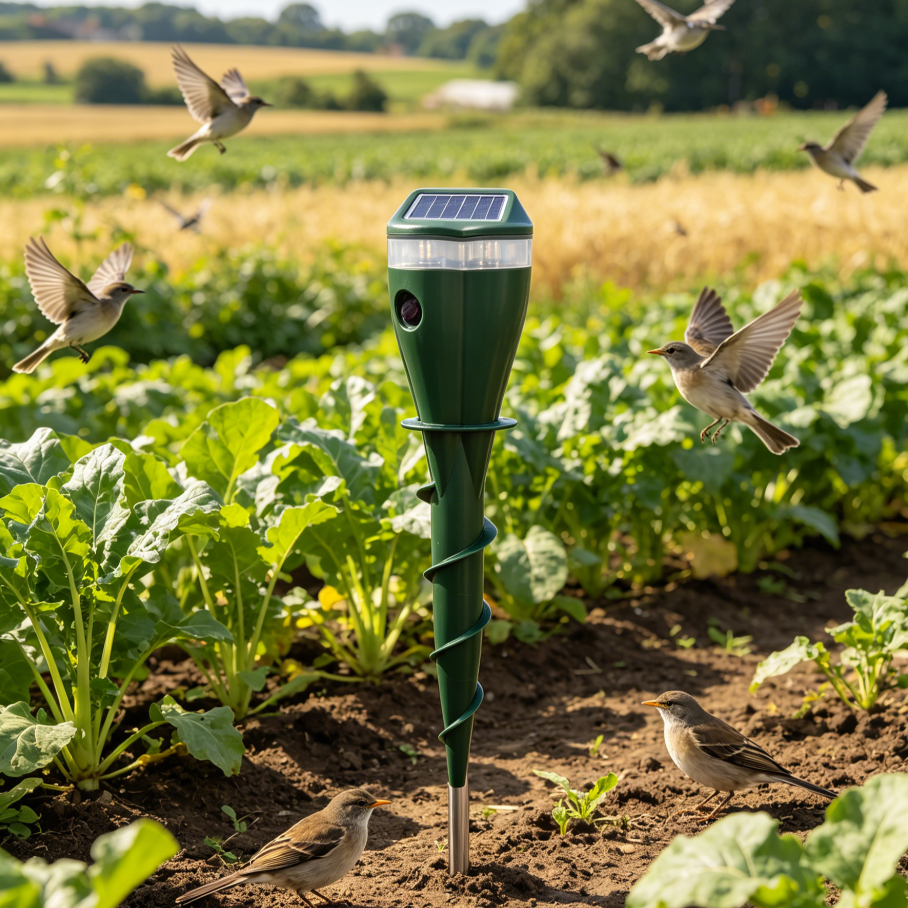 Solar Ultrasonic Repeller | Bird Deterrent Spike | Electronic Rodent Control | Gopher Chase Spike | Outdoor Pest Repeller | Solar Powered Bird Scarer | Farm Crop Protector