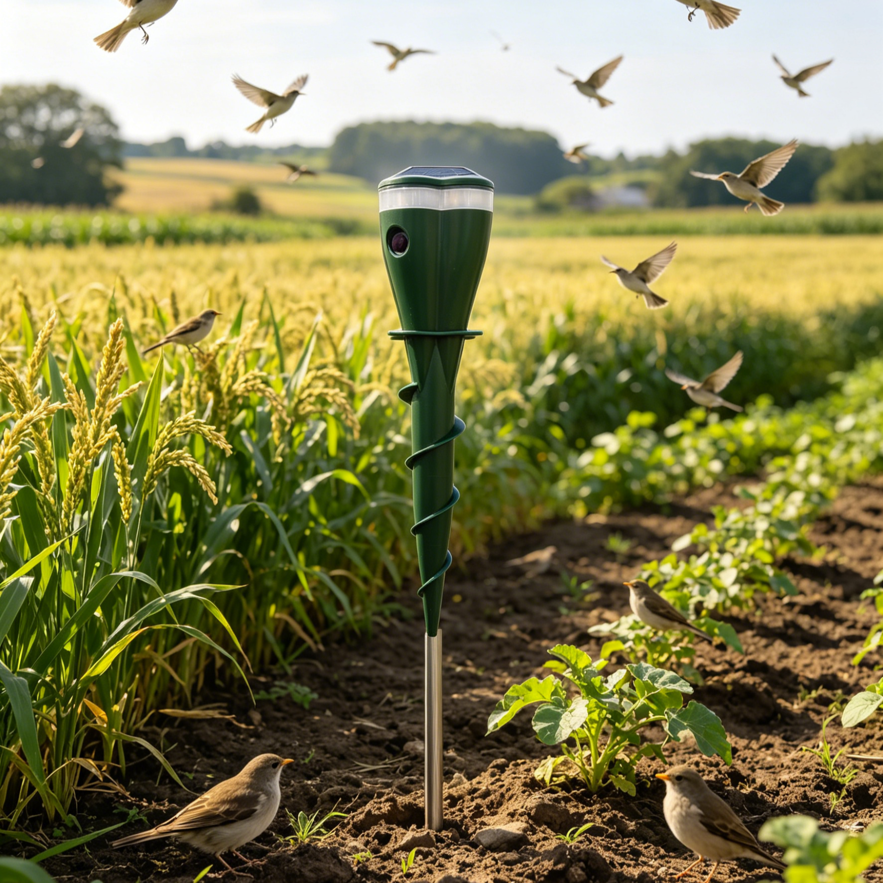 Solar Ultrasonic Repeller | Bird Deterrent Spike | Electronic Rodent Control | Gopher Chase Spike | Outdoor Pest Repeller | Solar Powered Bird Scarer | Farm Crop Protector