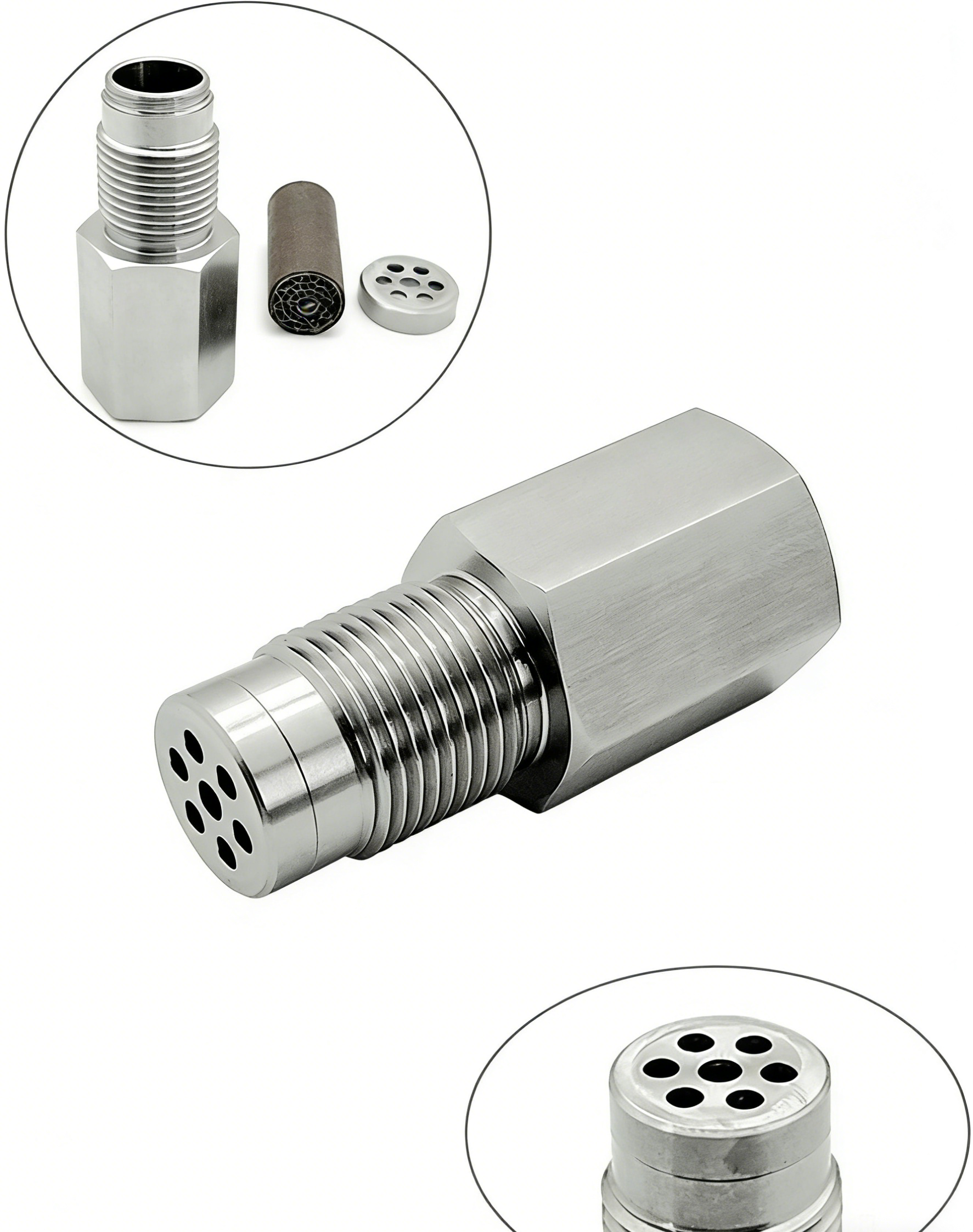 Penyambung Sensor Oksigen Stainless Steel dengan Mini Catalytic Converter | Selesaikan Masalah Lampu Engine Menyala & Kereta Semput | Aksesori Ekzos Kereta Tahan Karat