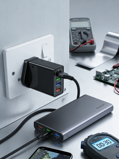 4-Port Smart Travel Charger (UK Plug) | Intelligent Power Delivery & Battery Health Protection | Multi-Device Fast Charging for Phone, Tablet & Watch | Compact Everyday Carry