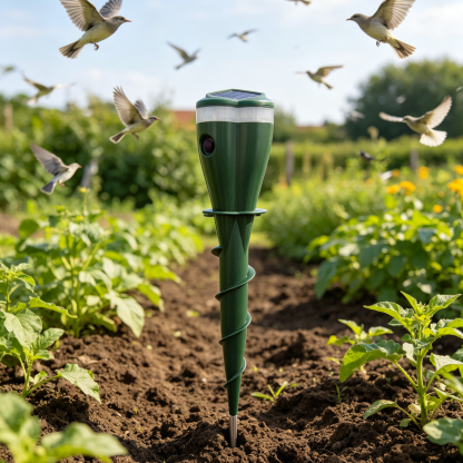Solar Ultrasonic Repeller | Bird Deterrent Spike | Electronic Rodent Control | Gopher Chase Spike | Outdoor Pest Repeller | Solar Powered Bird Scarer | Farm Crop Protector