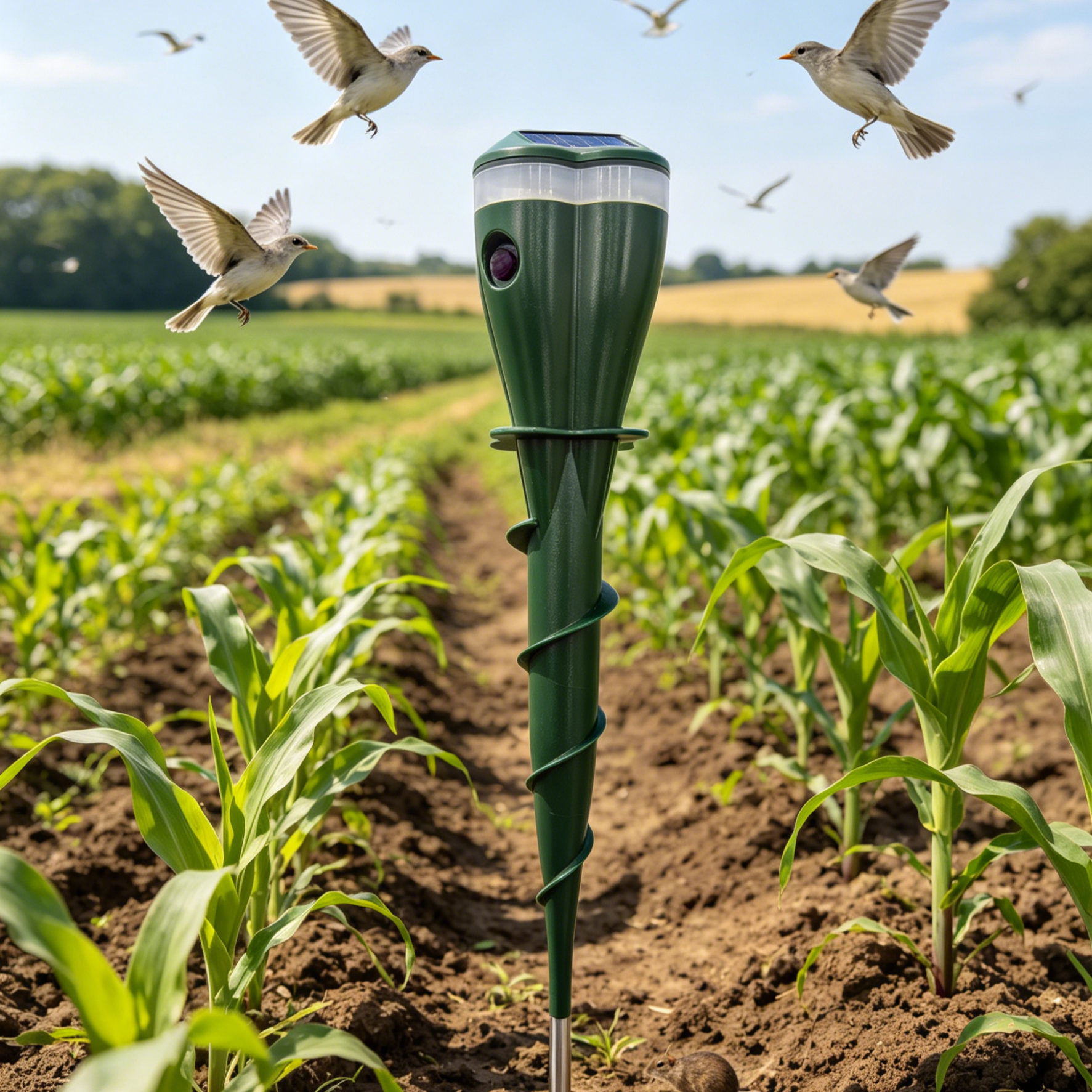 Solar Ultrasonic Repeller | Bird Deterrent Spike | Electronic Rodent Control | Gopher Chase Spike | Outdoor Pest Repeller | Solar Powered Bird Scarer | Farm Crop Protector