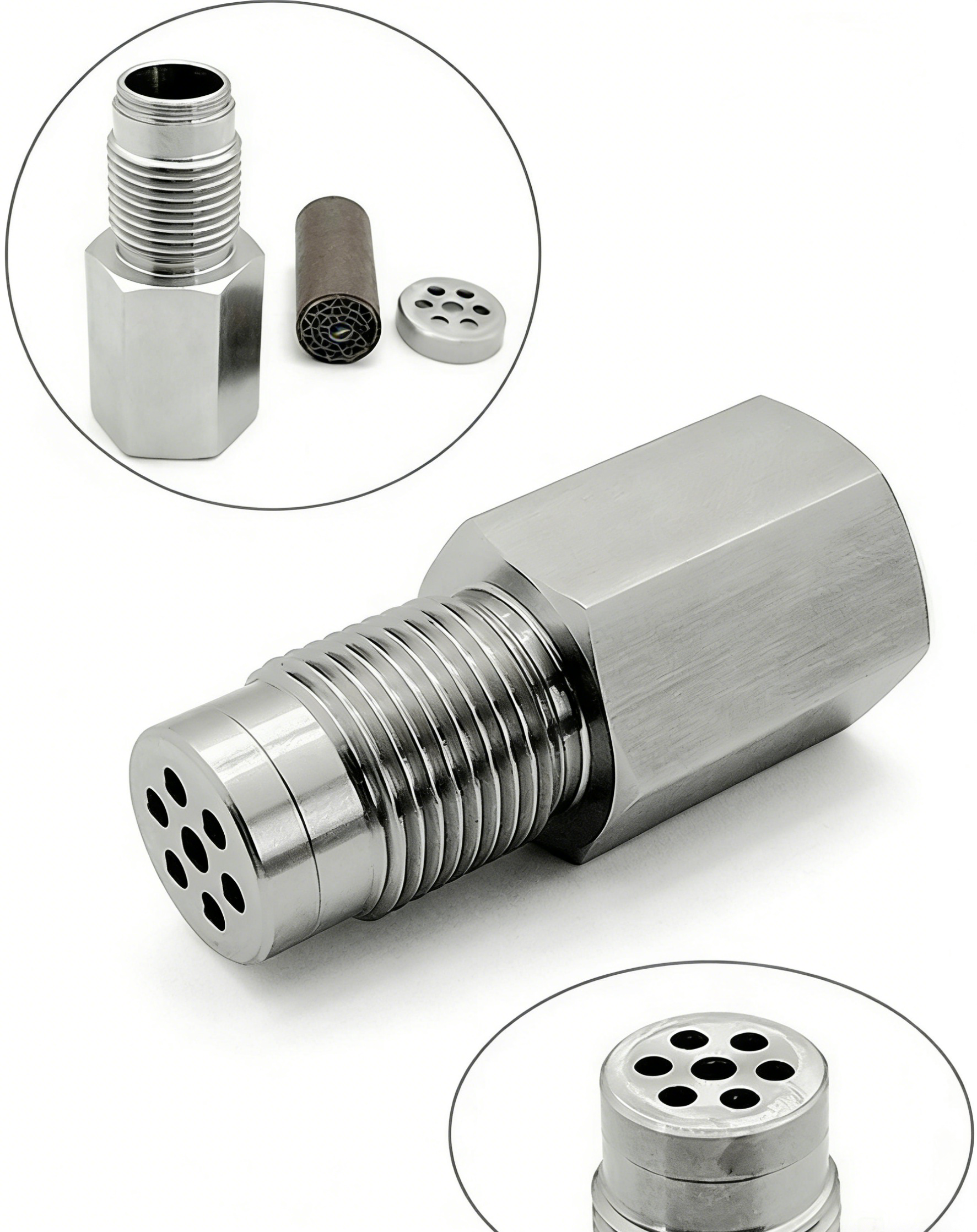 Penyambung Sensor Oksigen Stainless Steel dengan Mini Catalytic Converter | Selesaikan Masalah Lampu Engine Menyala & Kereta Semput | Aksesori Ekzos Kereta Tahan Karat