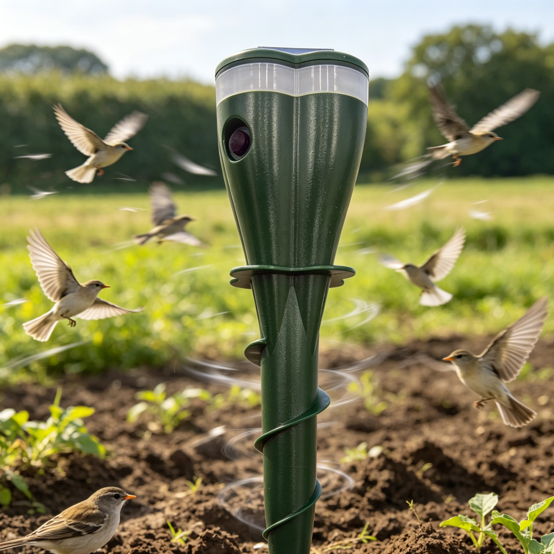 Solar Ultrasonic Repeller | Bird Deterrent Spike | Electronic Rodent Control | Gopher Chase Spike | Outdoor Pest Repeller | Solar Powered Bird Scarer | Farm Crop Protector