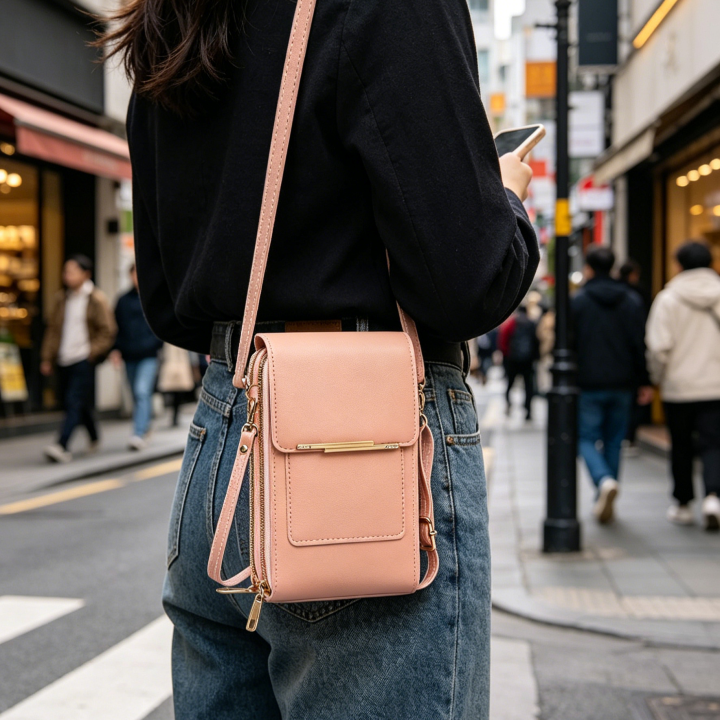 Multi-Functional Touchscreen Zipper Pouch | 3-in-1 Phone Purse & Cardholder | Anti-Theft Crossbody Bag | Premium Vegan Leather