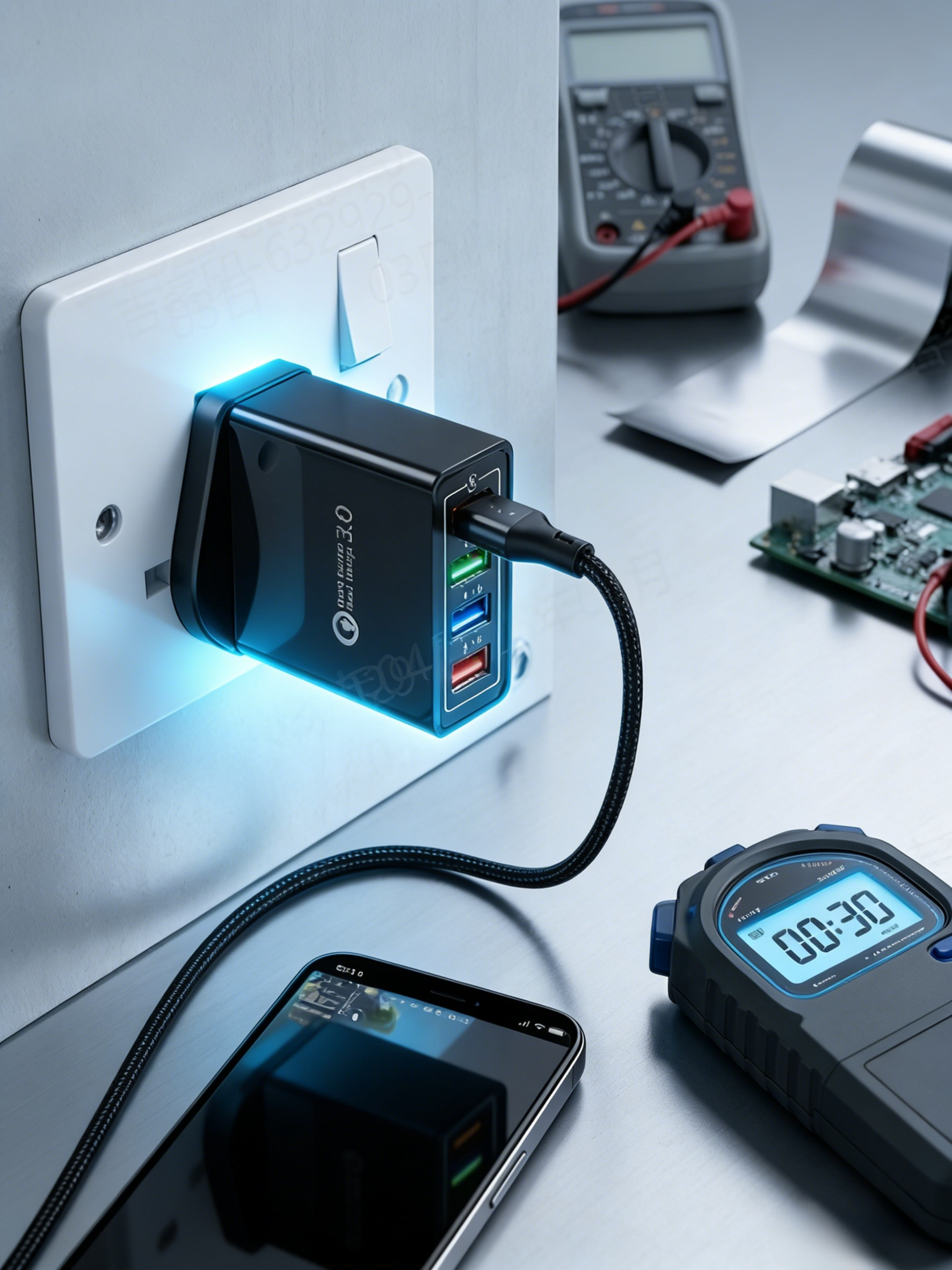 4-Port Smart Travel Charger (UK Plug) | Intelligent Power Delivery & Battery Health Protection | Multi-Device Fast Charging for Phone, Tablet & Watch | Compact Everyday Carry