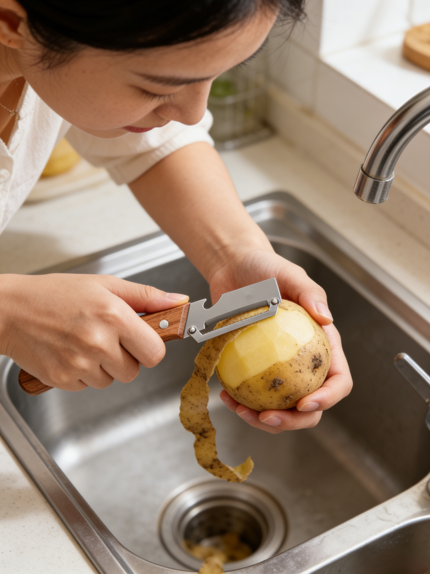 Heavy-Duty Stainless Steel Peeler: Extra-Wide Multi-function Blade for Cabbage Shredding & Tough Skin Veggies