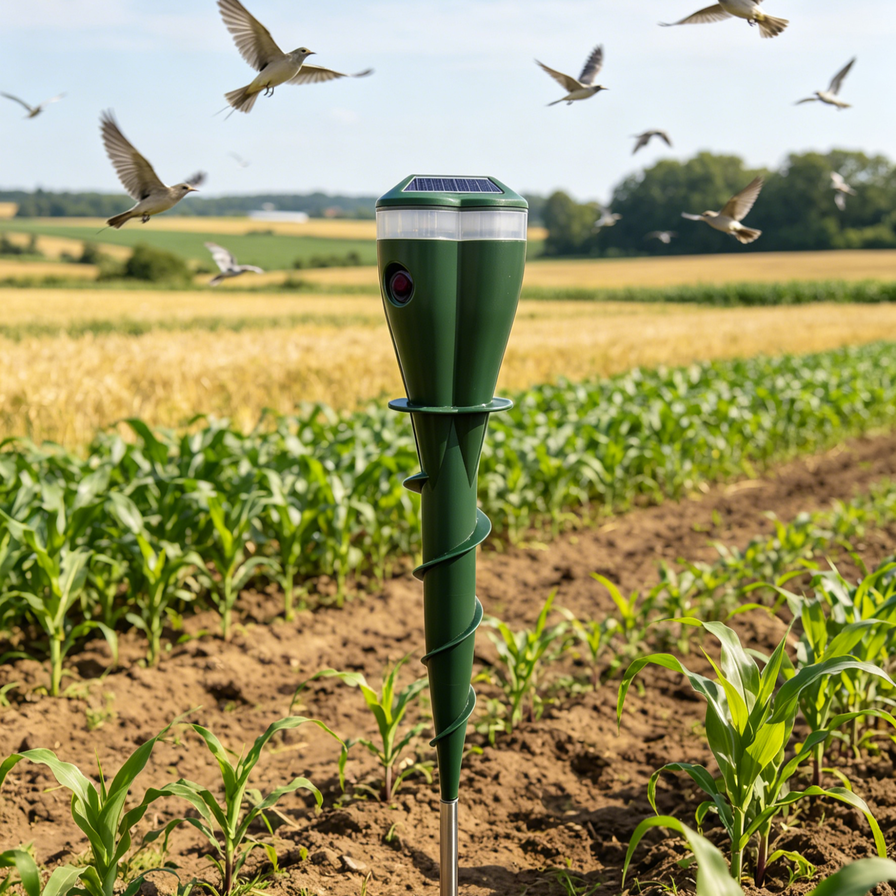 Solar Ultrasonic Repeller | Bird Deterrent Spike | Electronic Rodent Control | Gopher Chase Spike | Outdoor Pest Repeller | Solar Powered Bird Scarer | Farm Crop Protector