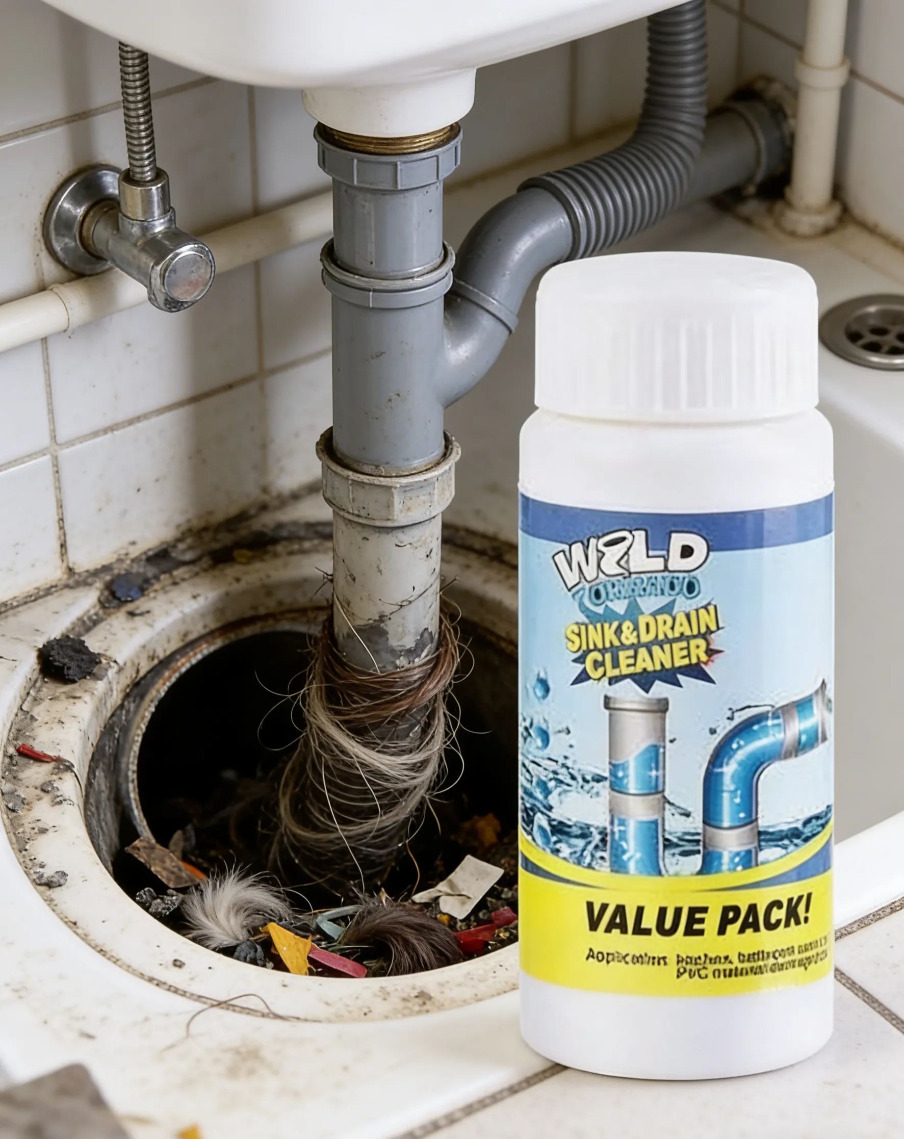 Wild Tornado Powerful Drain Cleaner | Rapid Foam Clog Remover for Kitchen, Bathroom & Toilet | Dissolves Hair, Grease & Food Residue | Pipe-Safe Formula & Odour Eliminator