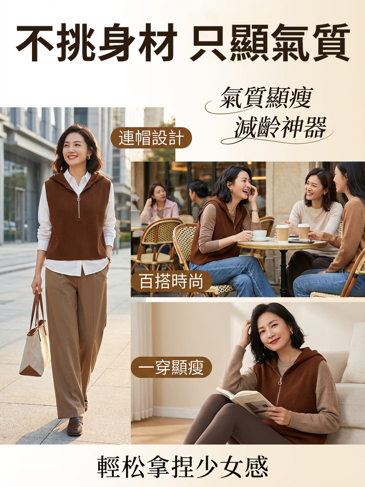 【年輕20歲】氣質顯瘦連帽馬甲