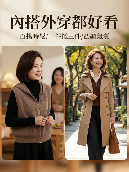 【年輕20歲】氣質顯瘦連帽馬甲