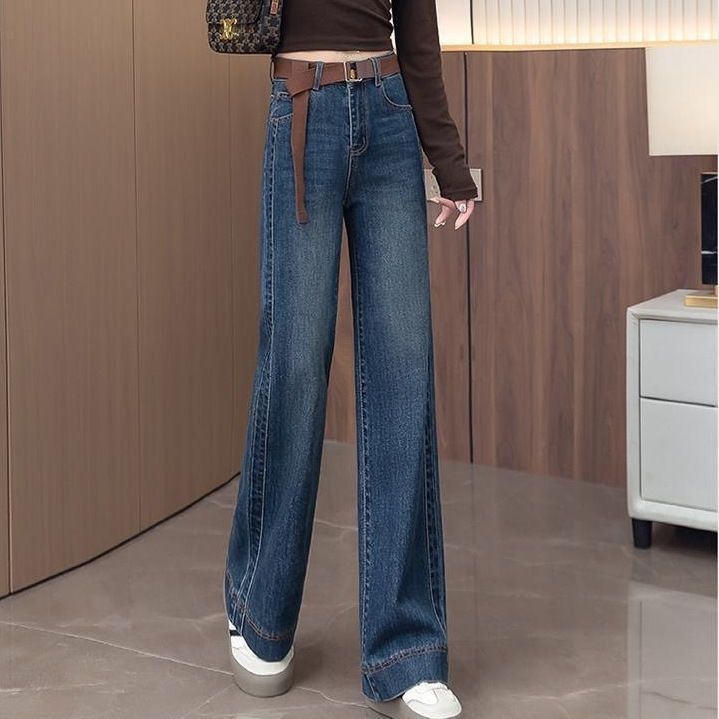 高腰寬腿顯瘦牛仔褲