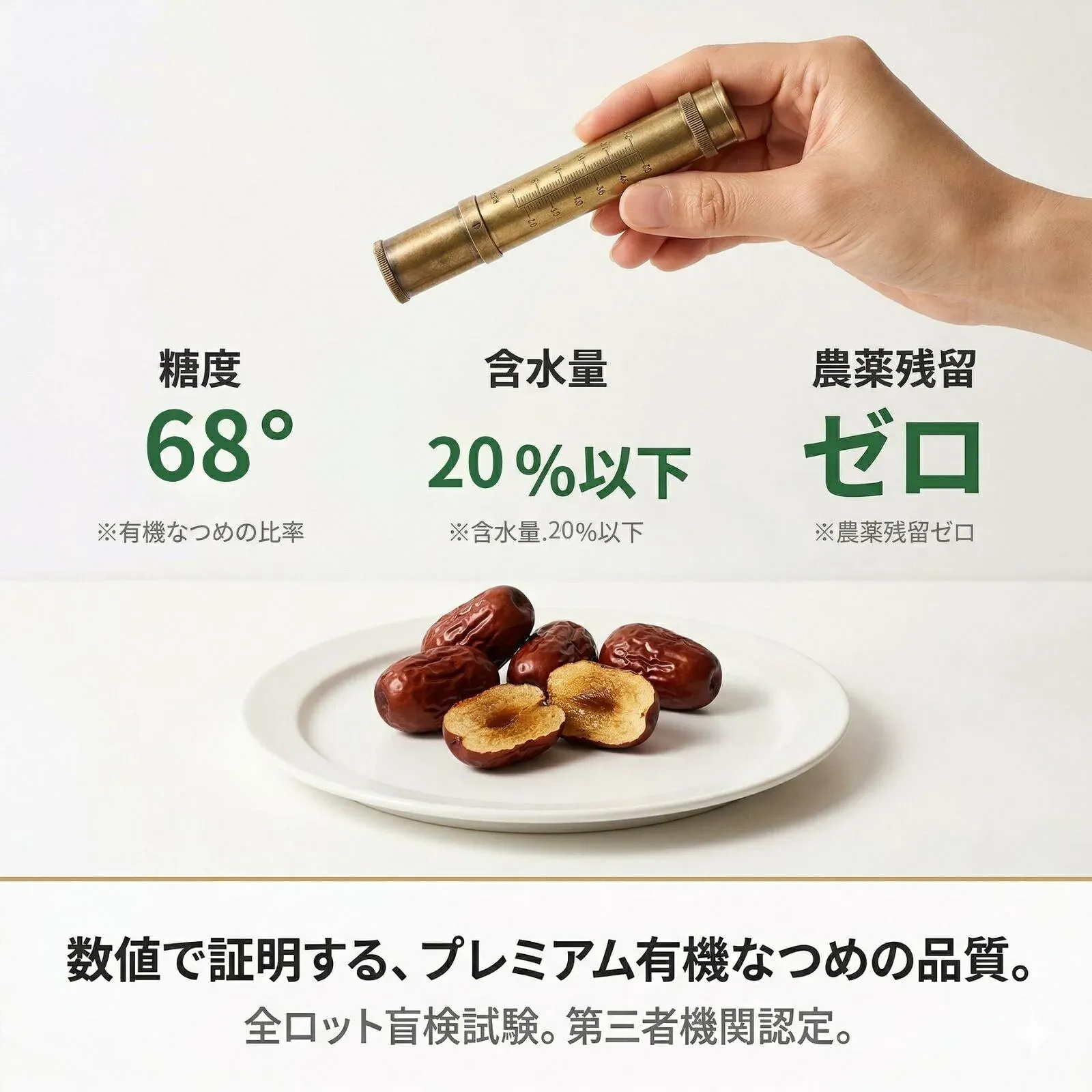 有機なつめの糖度・含水量の目安