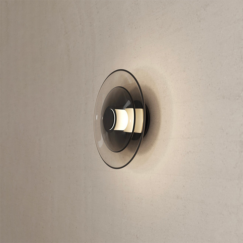 設計師臥室床頭書房北歐客廳酒店走廊圓形網紅輕奢玻璃飛碟壁燈