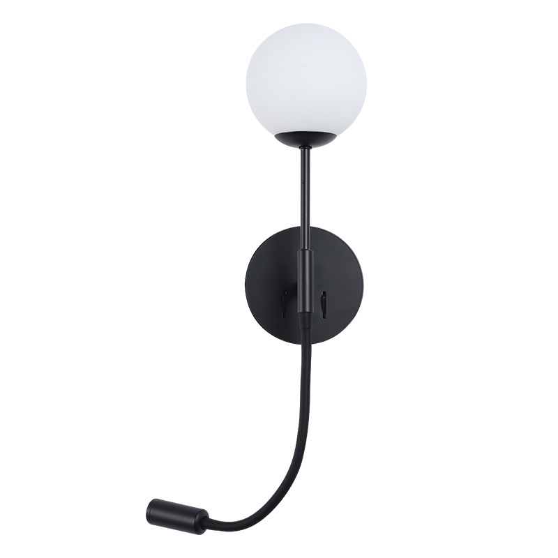 簡約裝飾玻璃壁燈 明裝圓形矽膠軟管臥室床頭LED閱讀壁燈