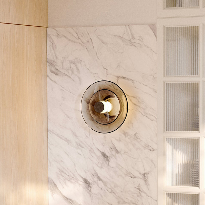 設計師臥室床頭書房北歐客廳酒店走廊圓形網紅輕奢玻璃飛碟壁燈