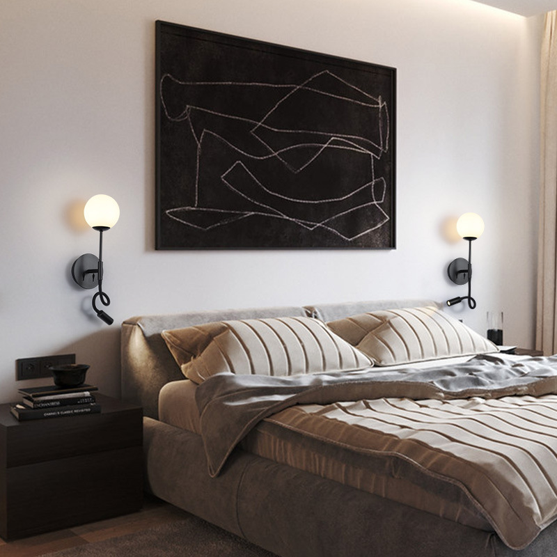 簡約裝飾玻璃壁燈 明裝圓形矽膠軟管臥室床頭LED閱讀壁燈