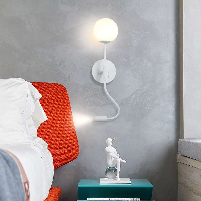 簡約裝飾玻璃壁燈 明裝圓形矽膠軟管臥室床頭LED閱讀壁燈