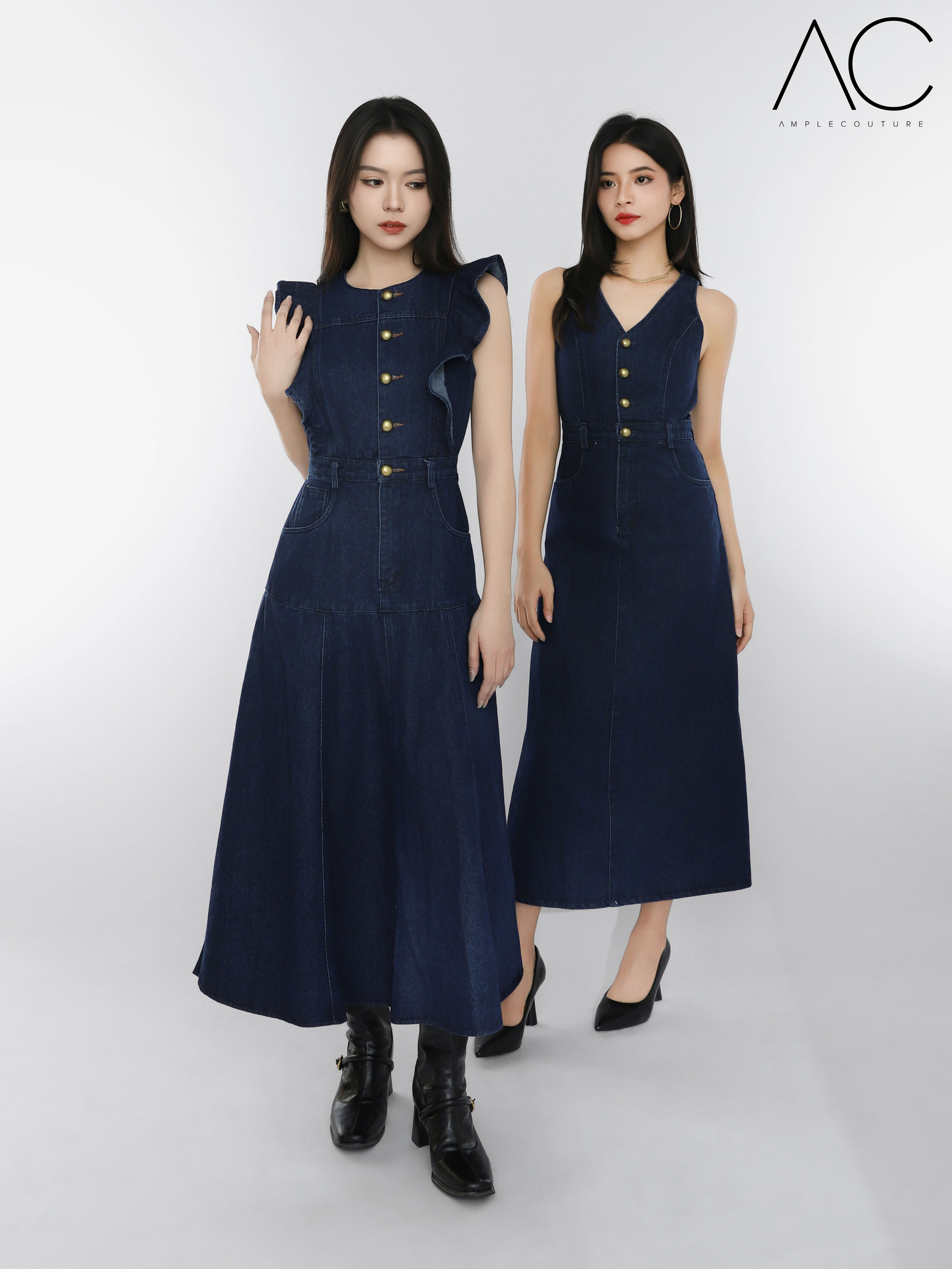 Denim Ruffles Dress AC773