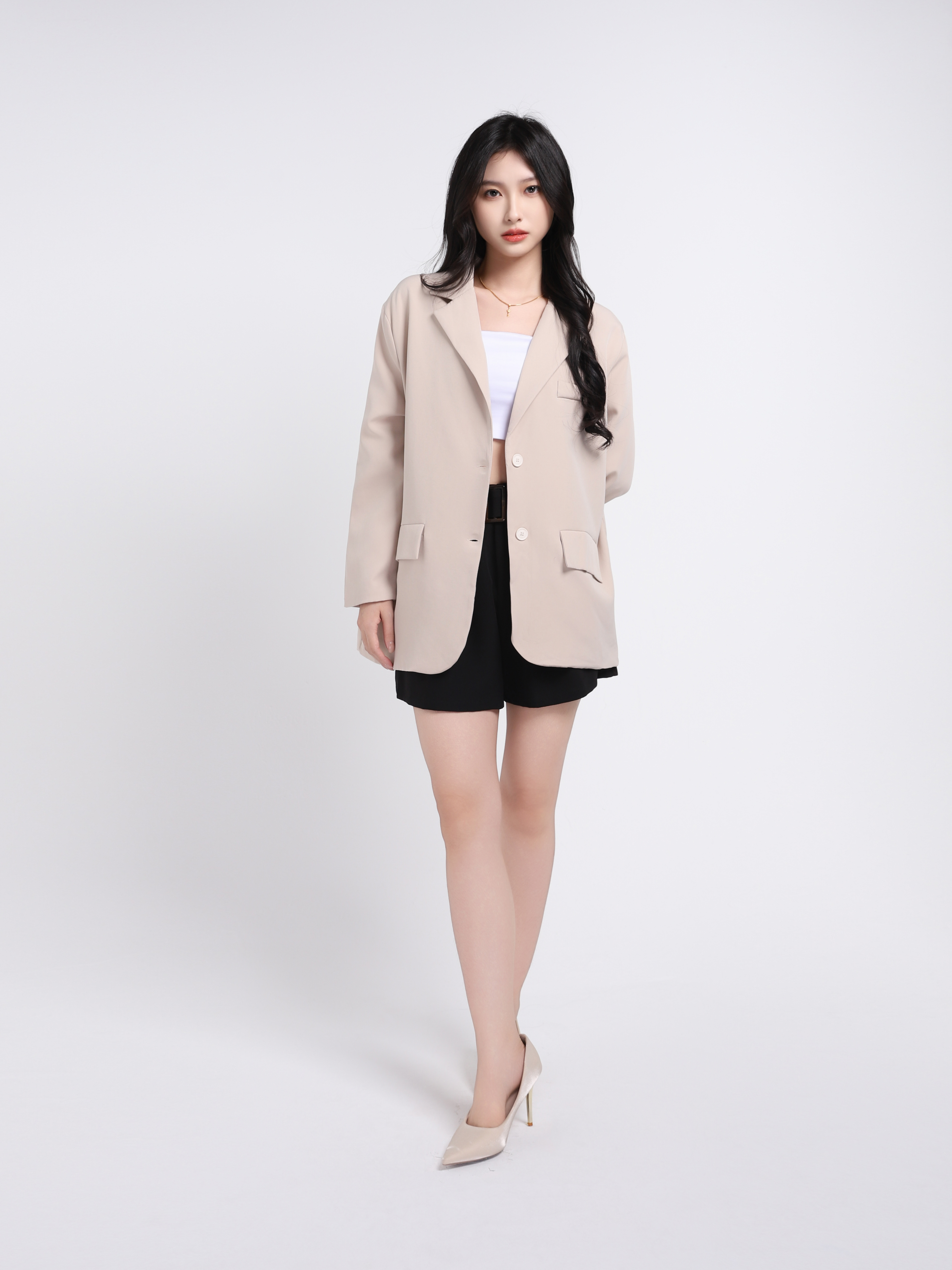 Collared Long Sleeve Front Button Blazer 17979
