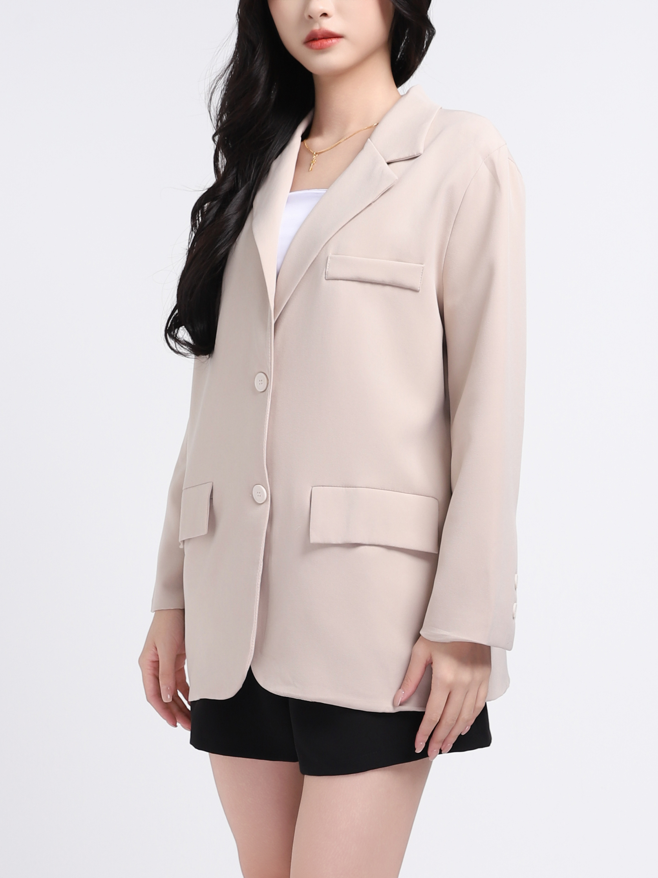 Collared Long Sleeve Front Button Blazer 17979