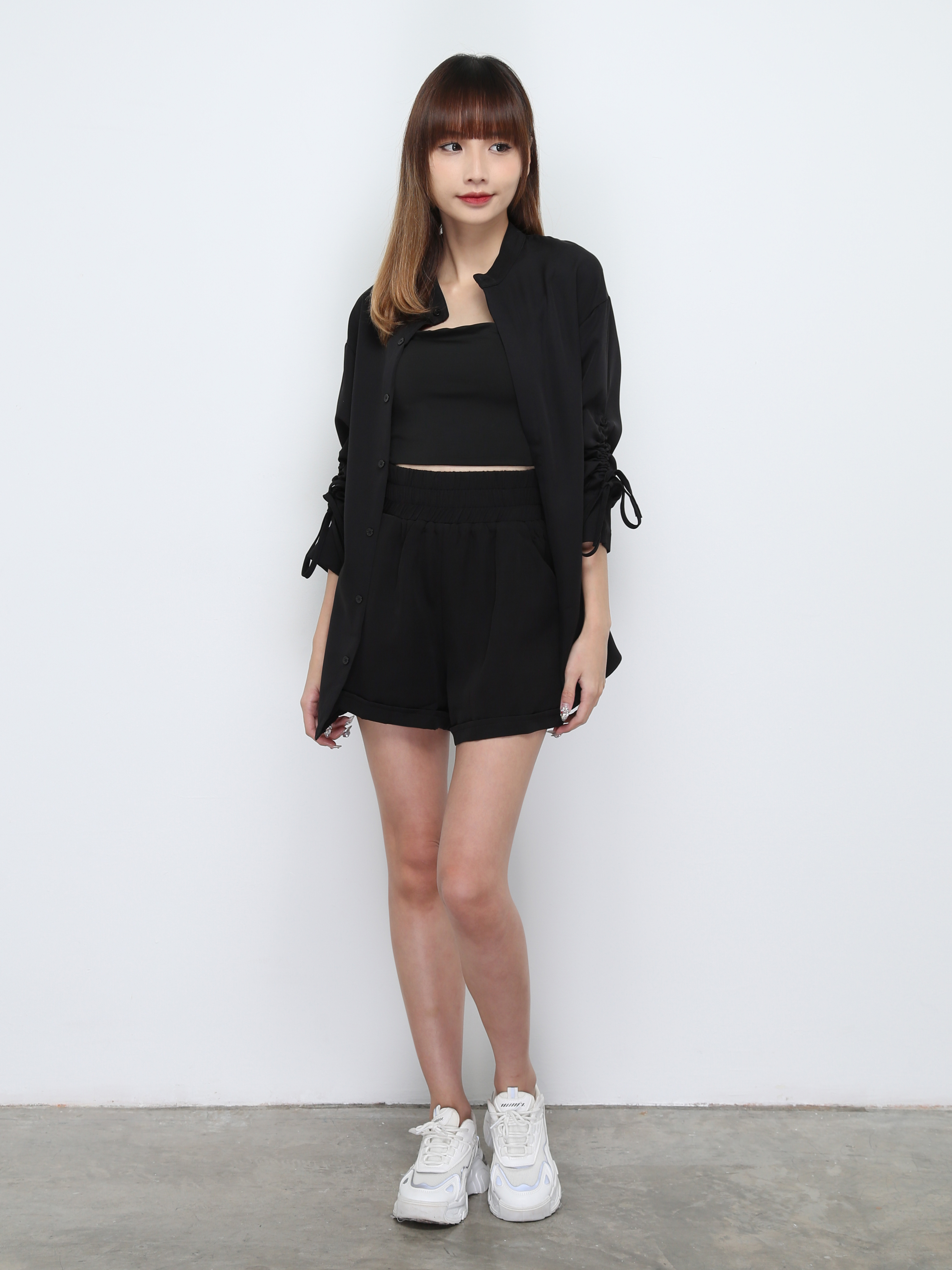 Sleeve Drawstring Top With Short Pants Set 32587