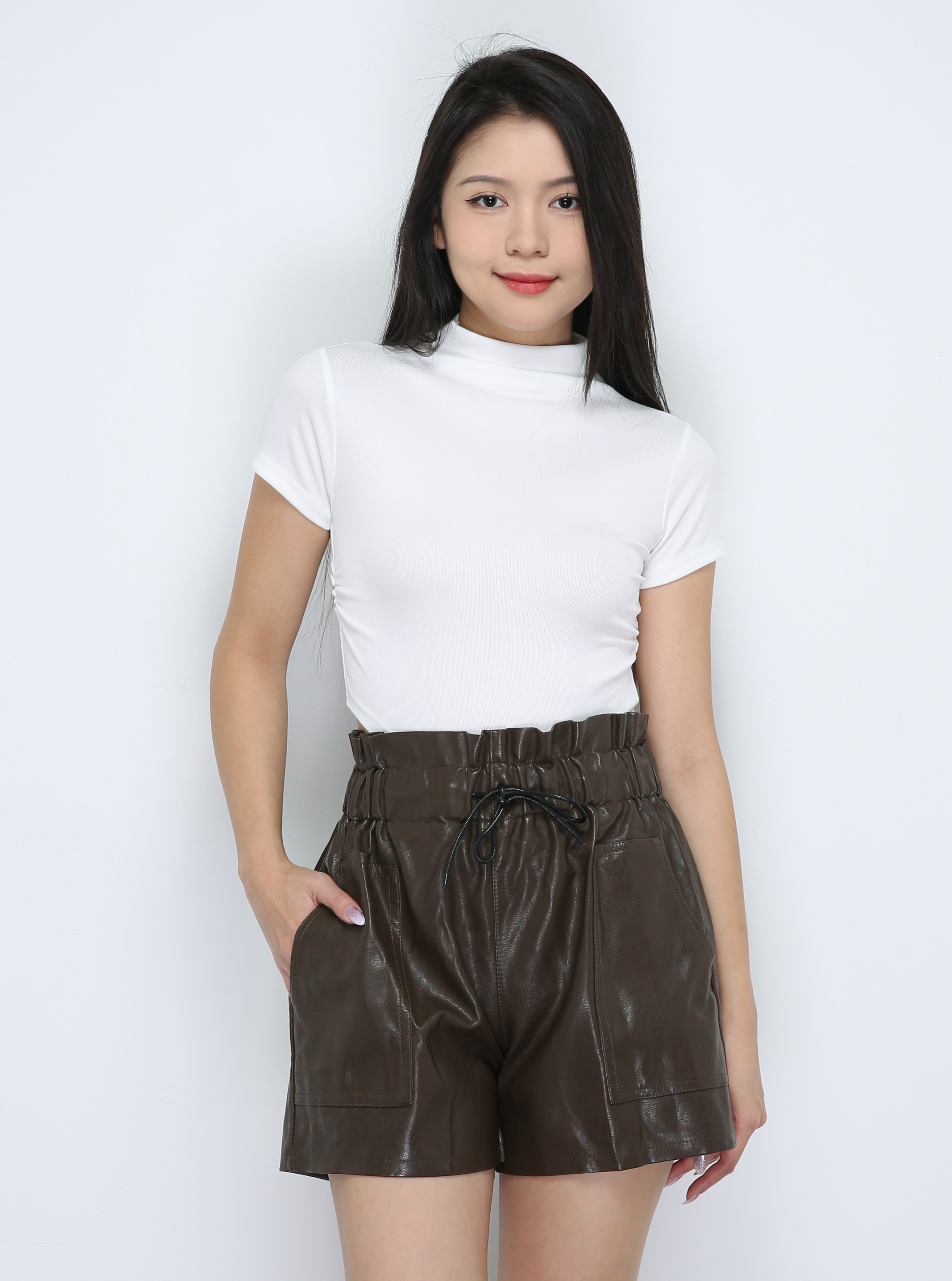 High Waist Leather Short Pants 33658
