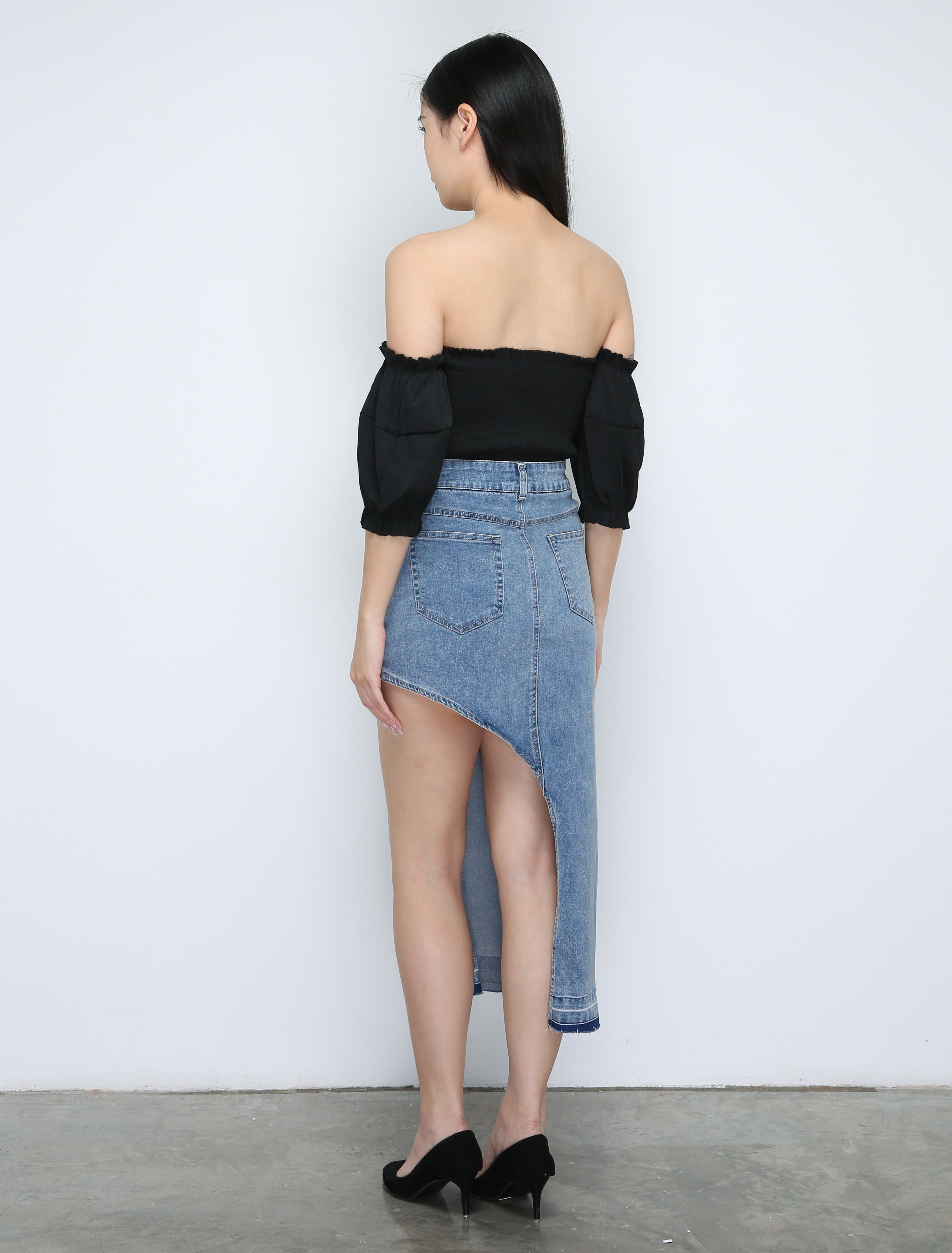 Denim Irrgular Long Skirt 33678