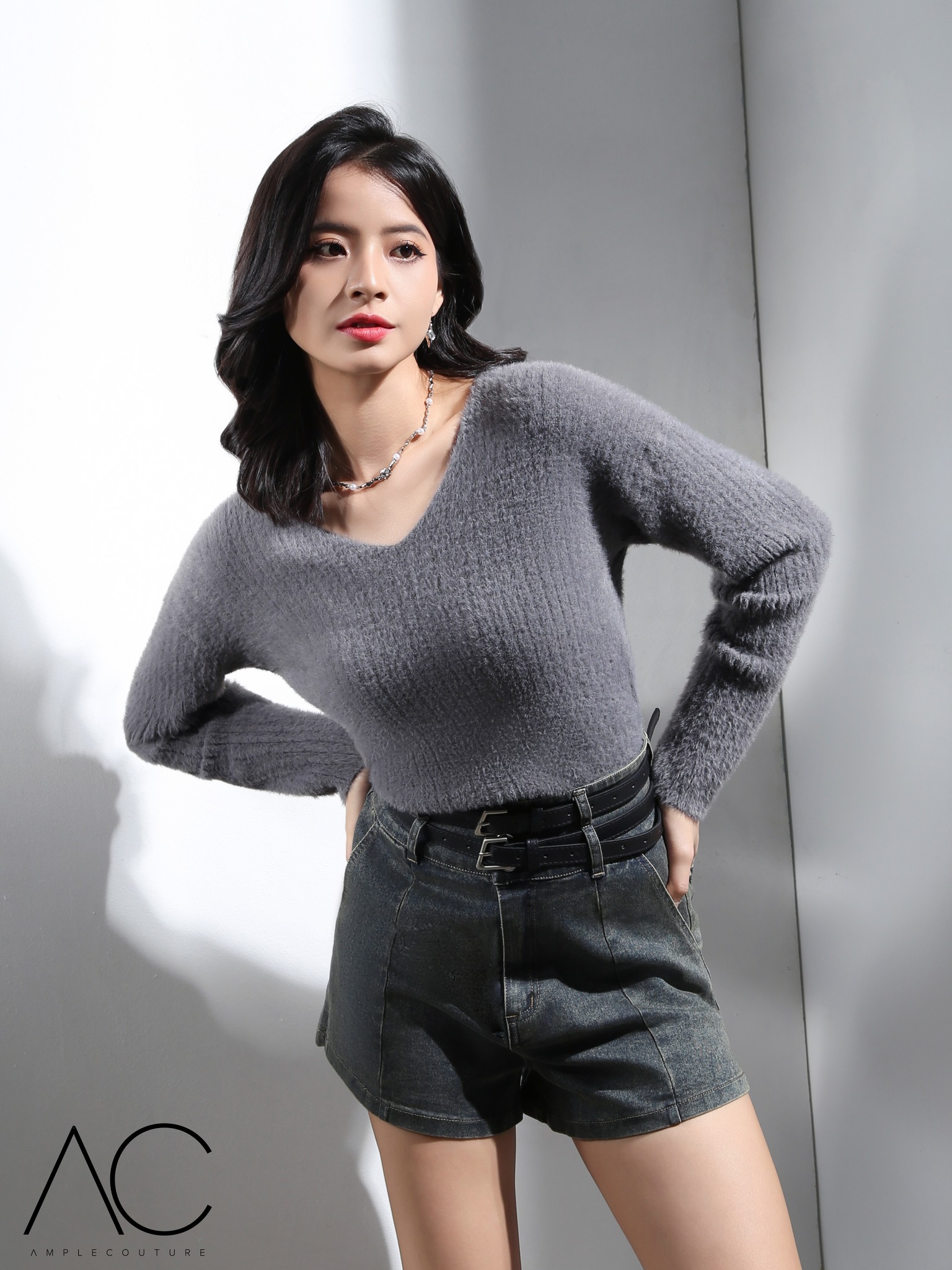 Denim Side Pocket With Belt Short Pants 33902