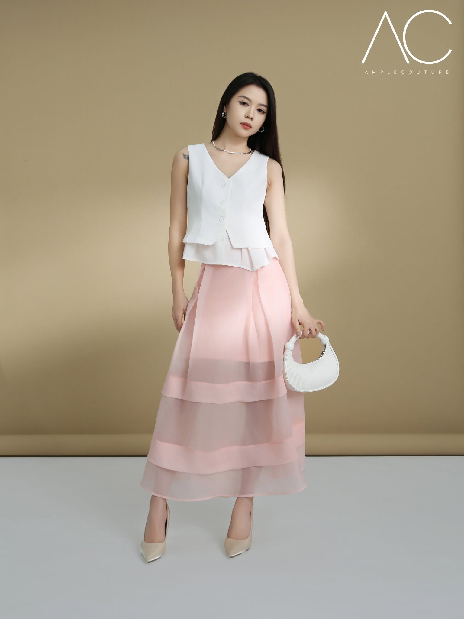 High Waist With Net Long Skirt AC423