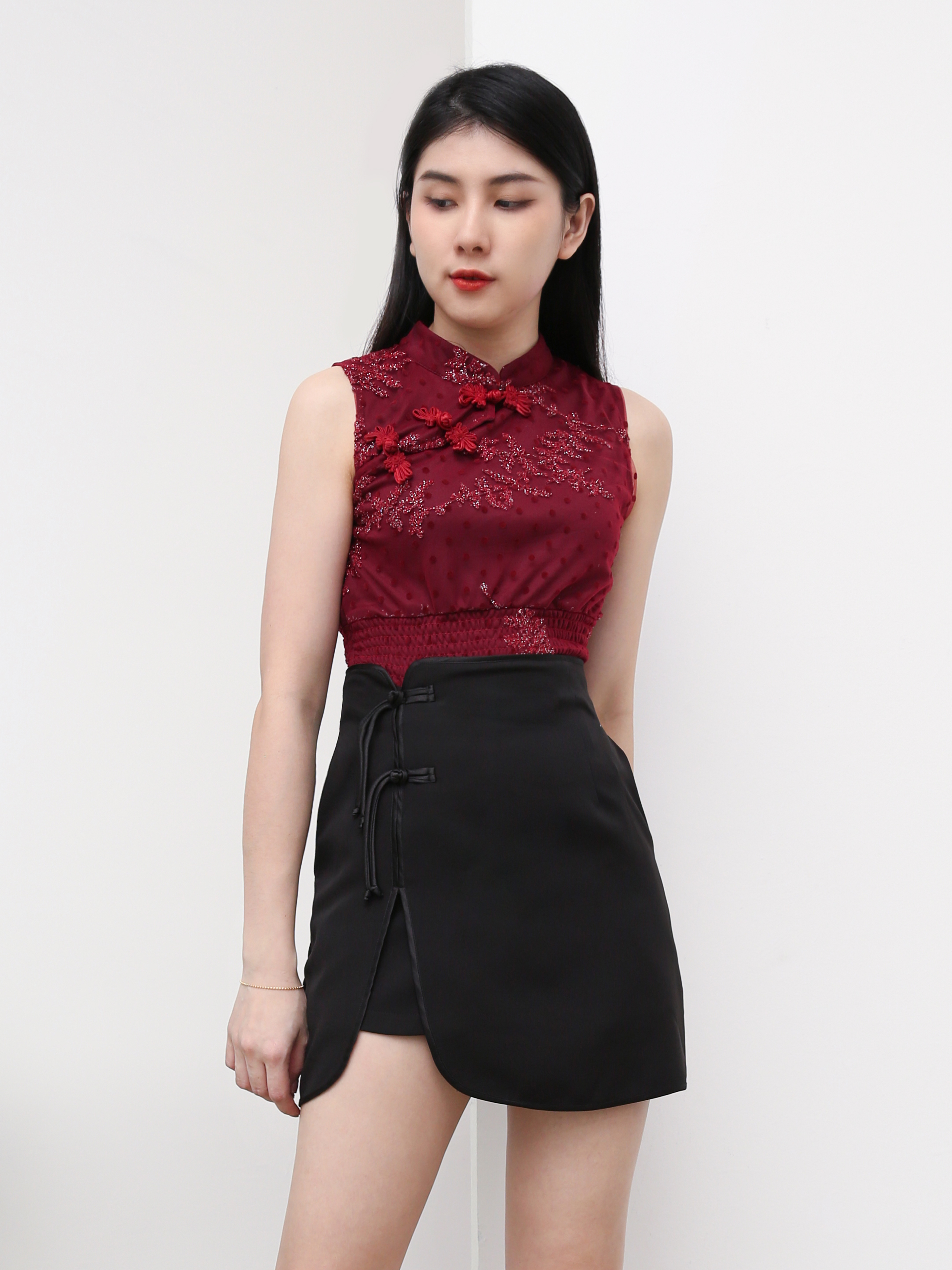 High Waist Decorative Button With Split Skirt AC063
