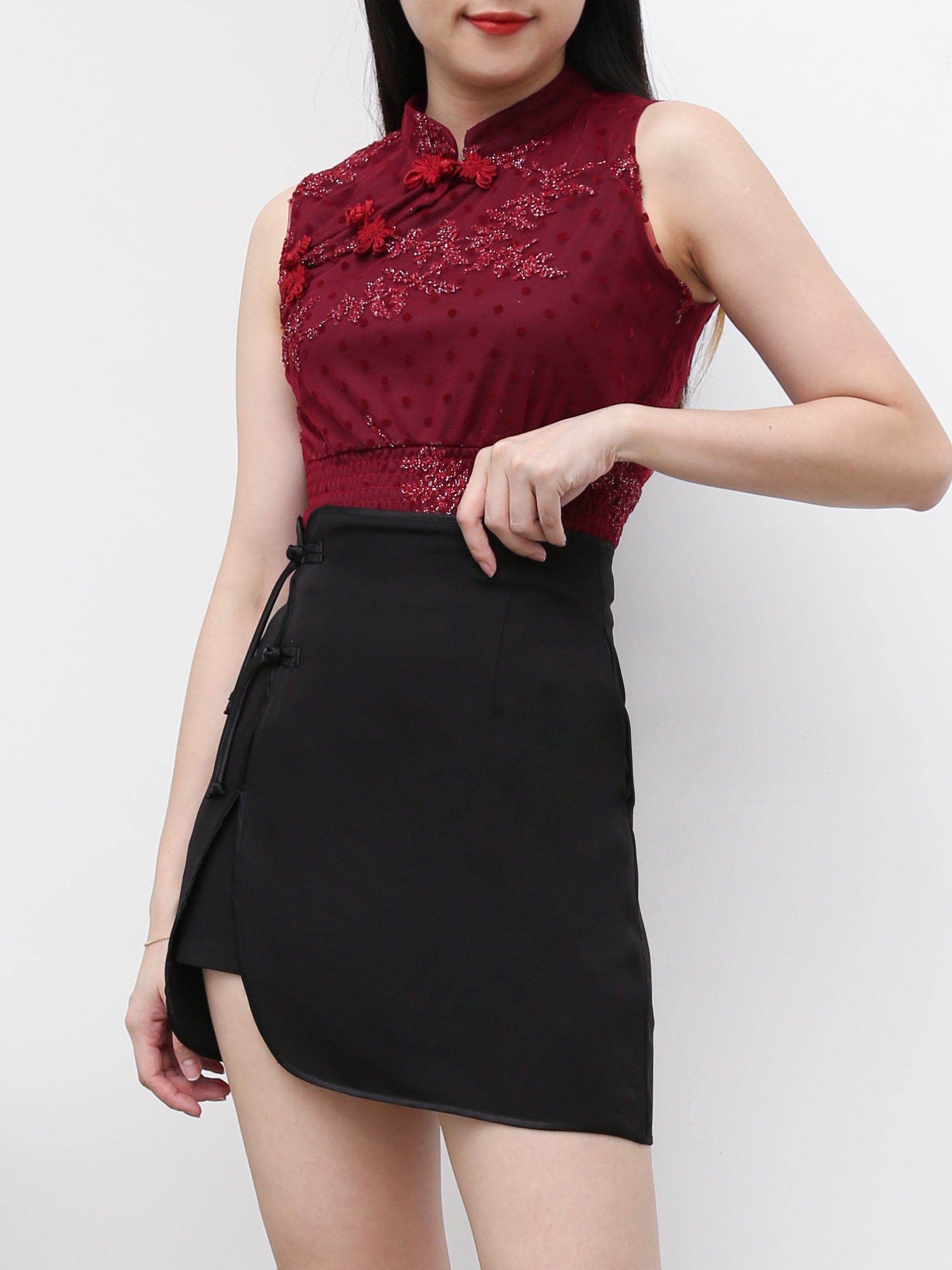 High Waist Decorative Button With Split Skirt AC063