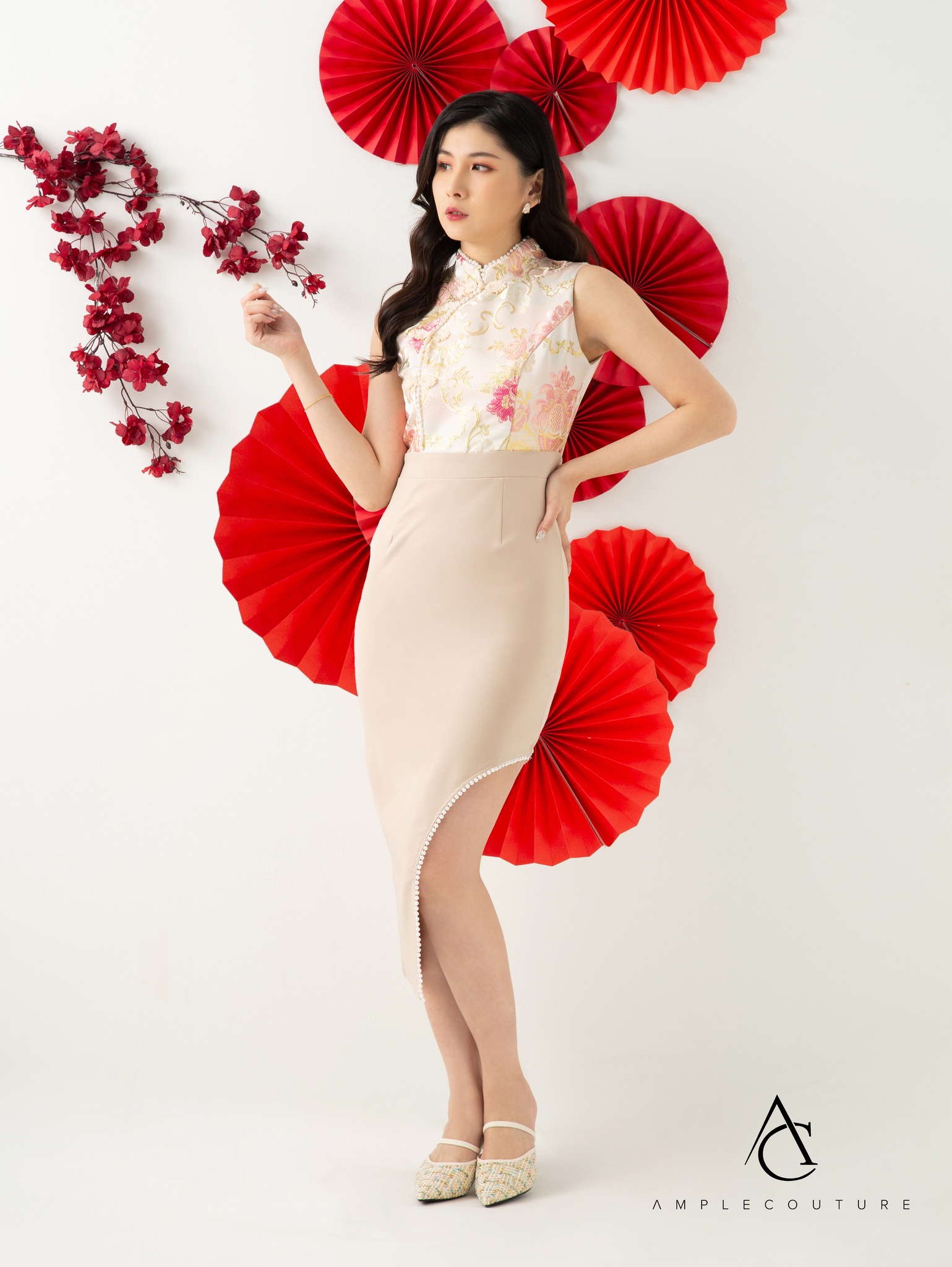 Sleeveless Irregular Long With Decorative Pearl Dress AC610 (SPO)