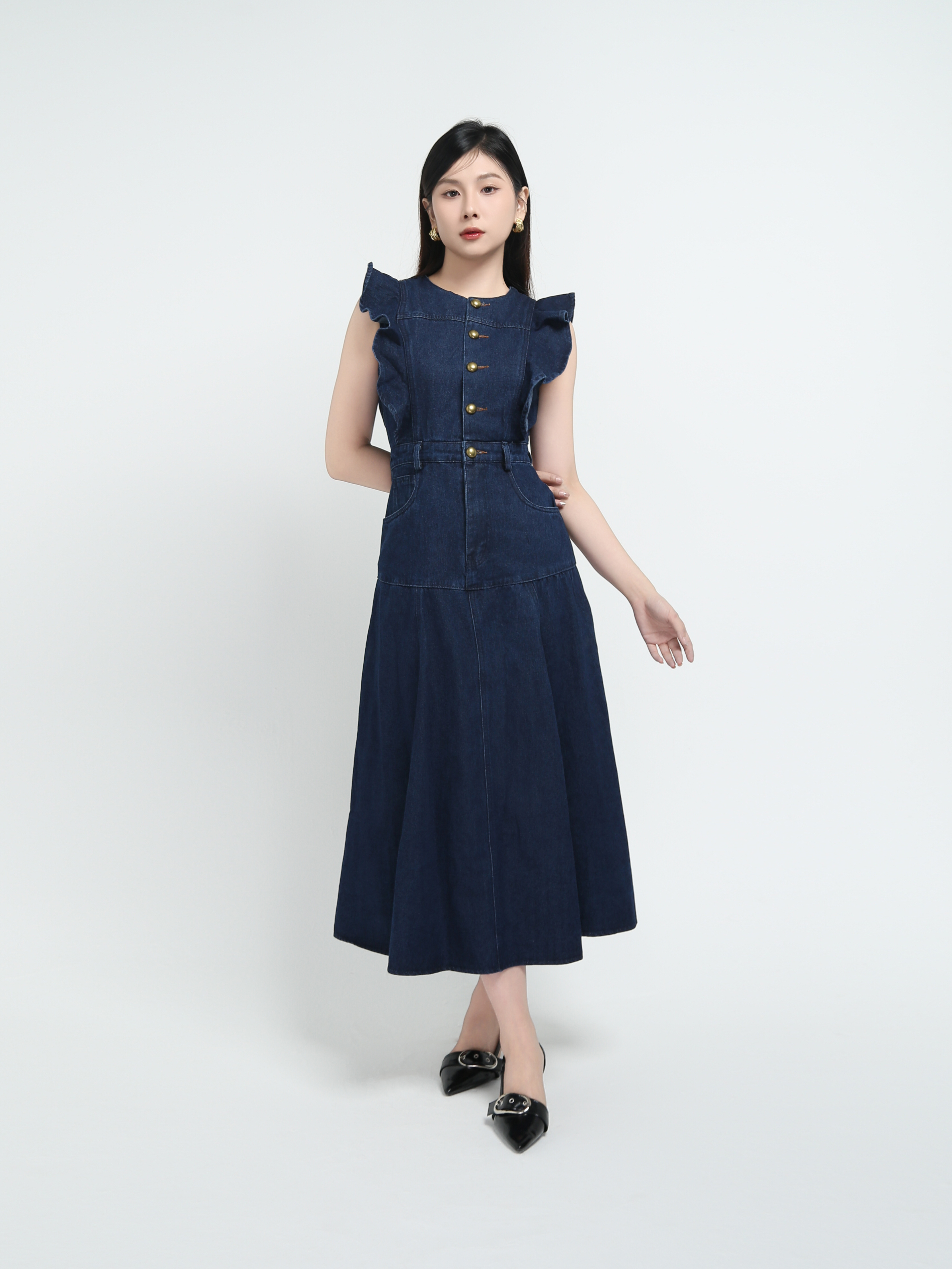 Denim Ruffles Dress AC773