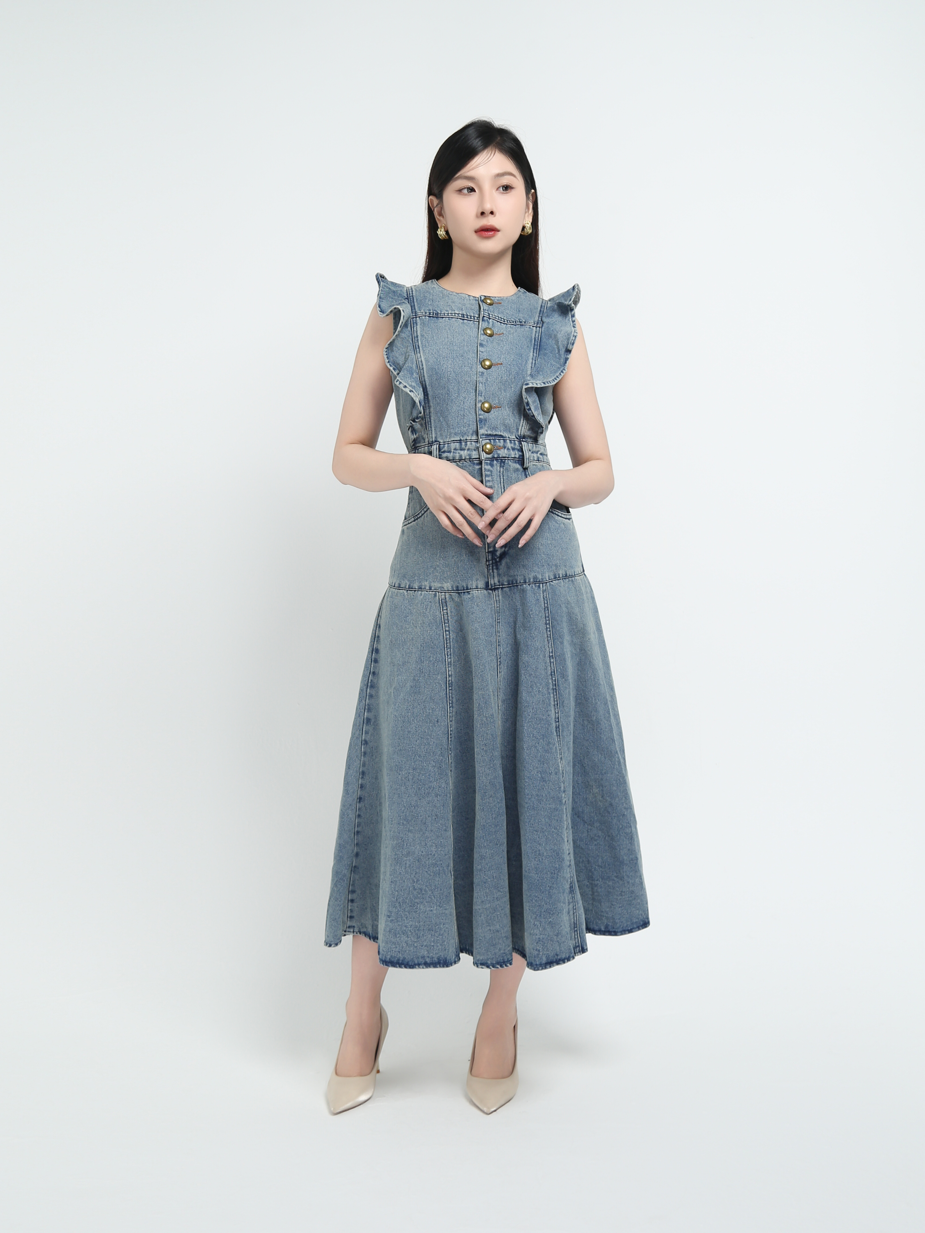 Denim Ruffles Dress AC773