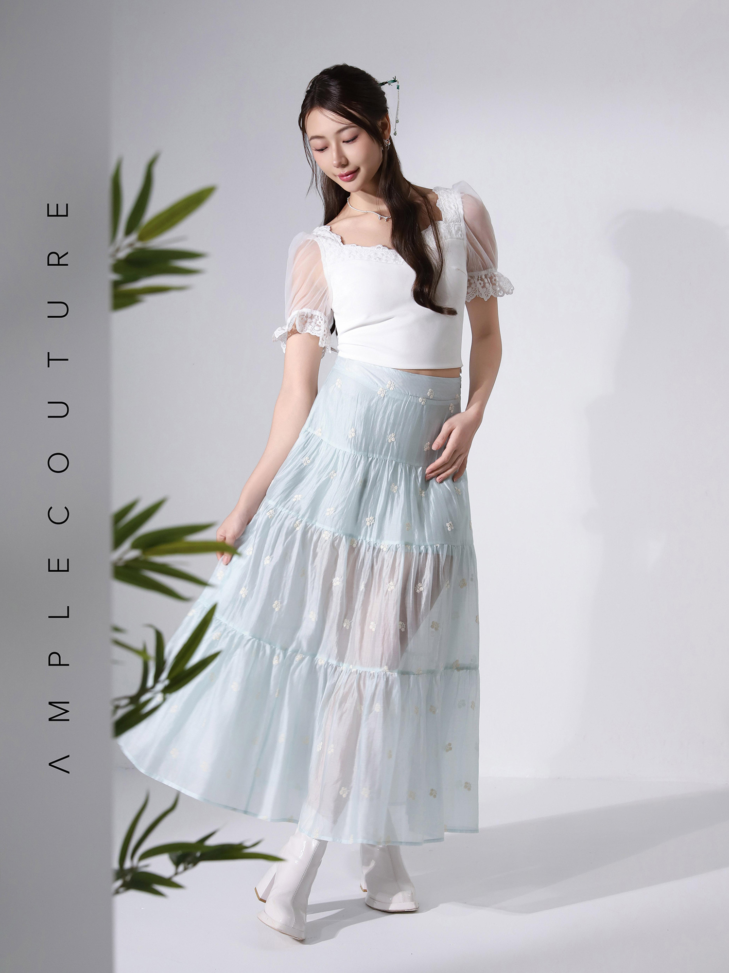 Elegant Eyelet Net Top AC834