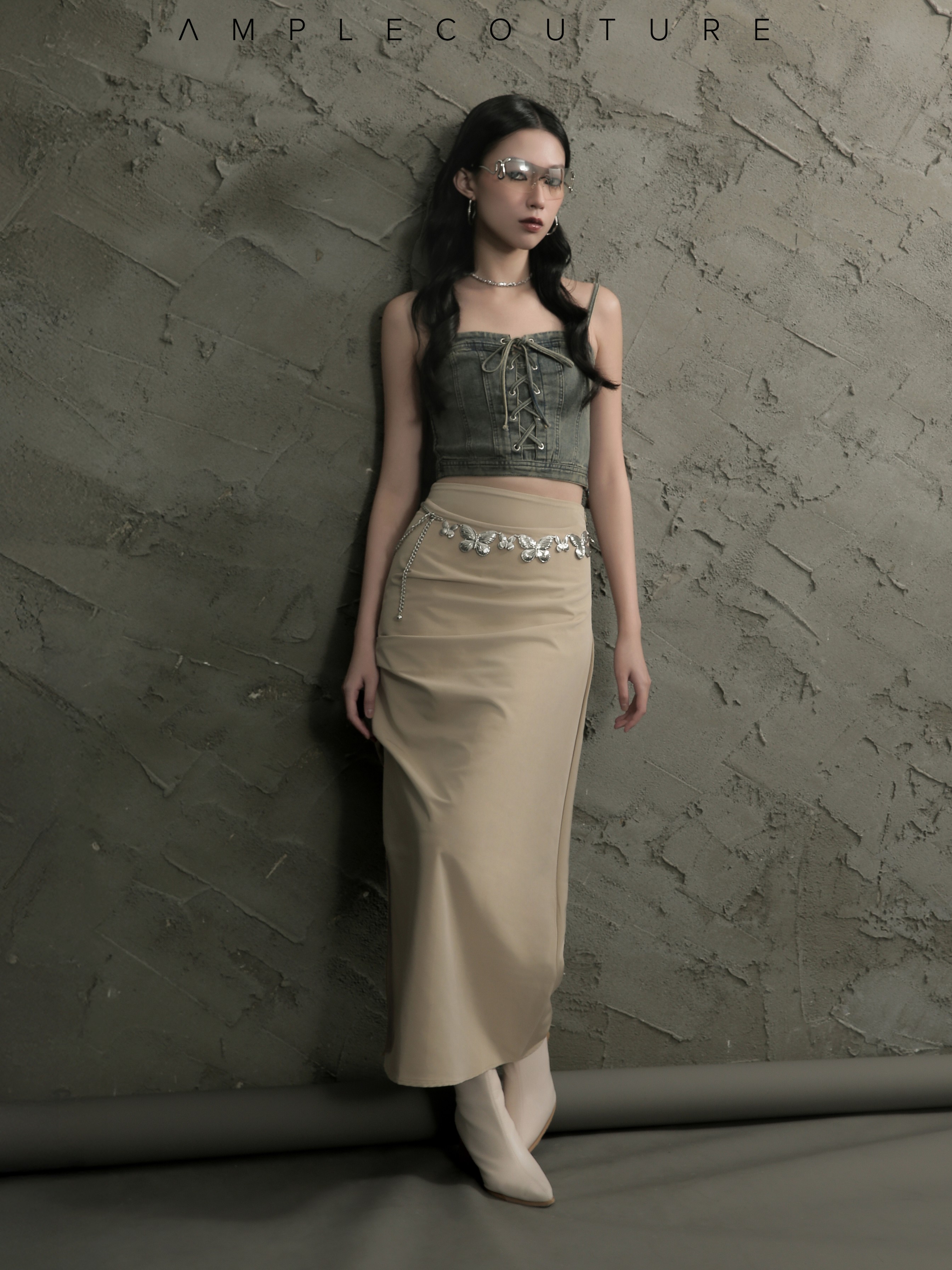 Side Zip Pleated Long Skirt DJ060