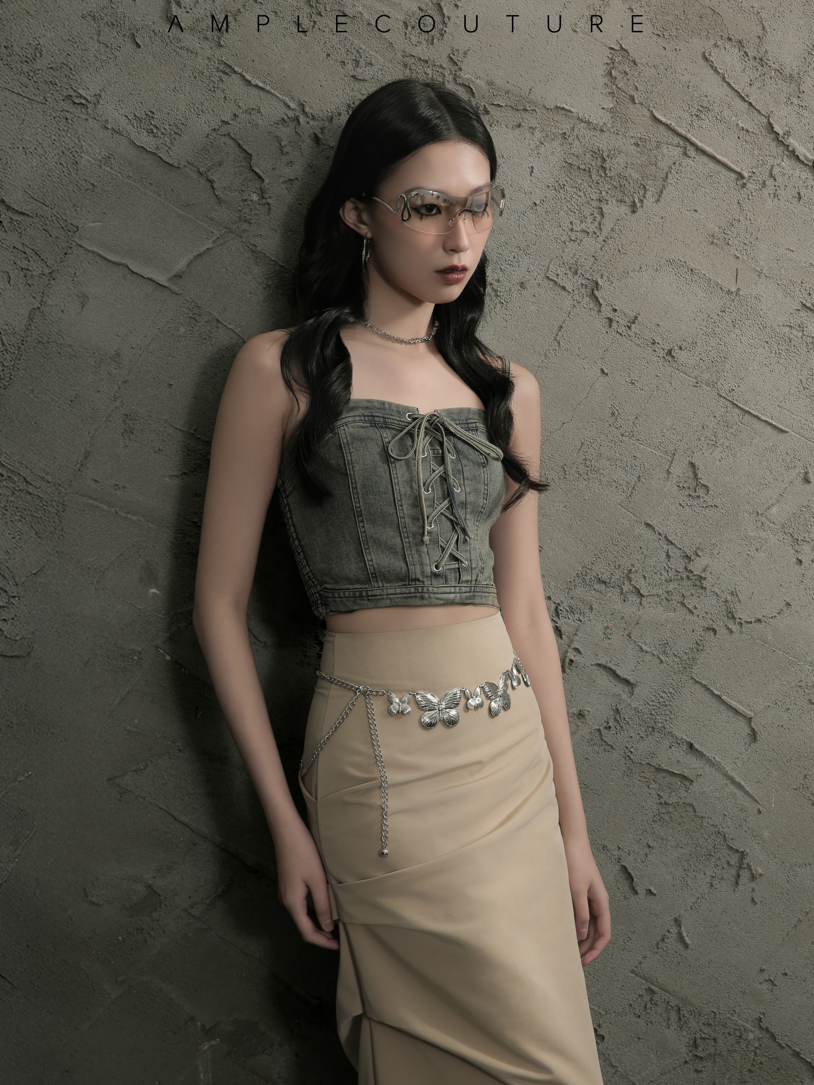 Side Zip Pleated Long Skirt DJ060