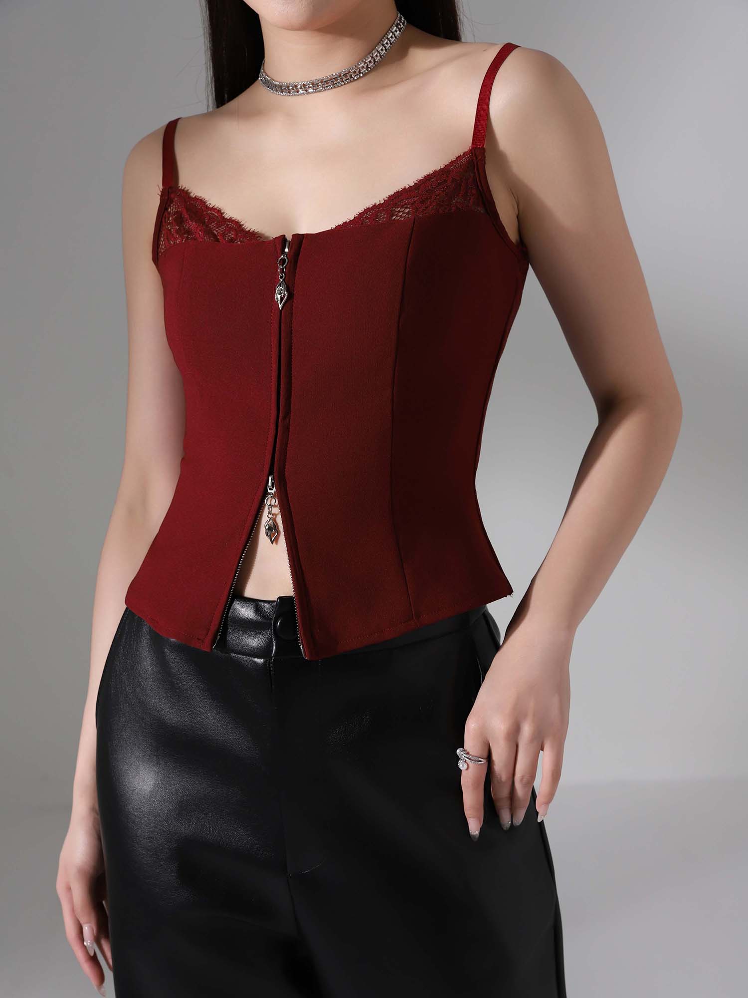 With Lace Front Zip Top AC918