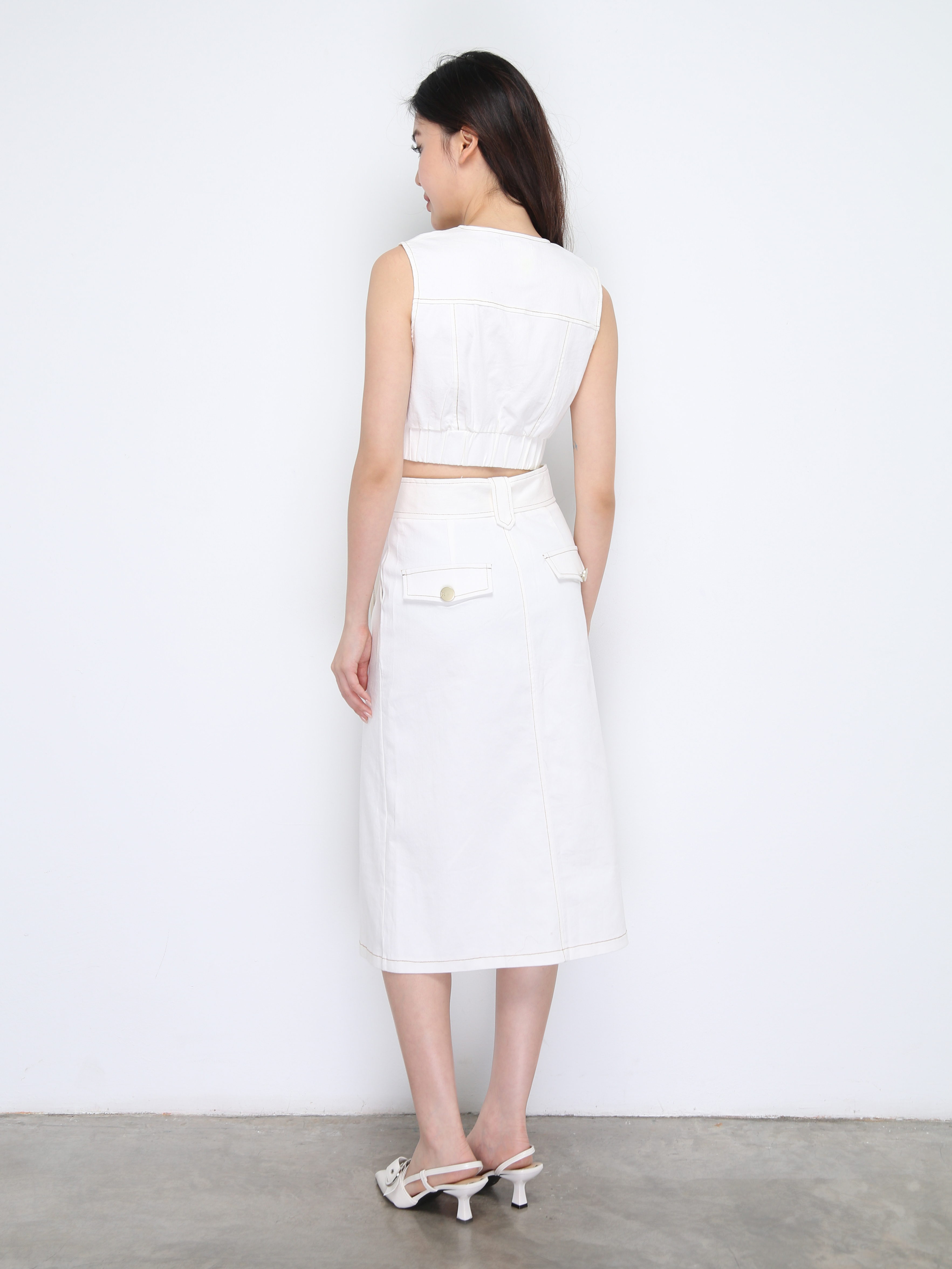 Sleeveless Top With Long Skirt With Belt Set DJ035
