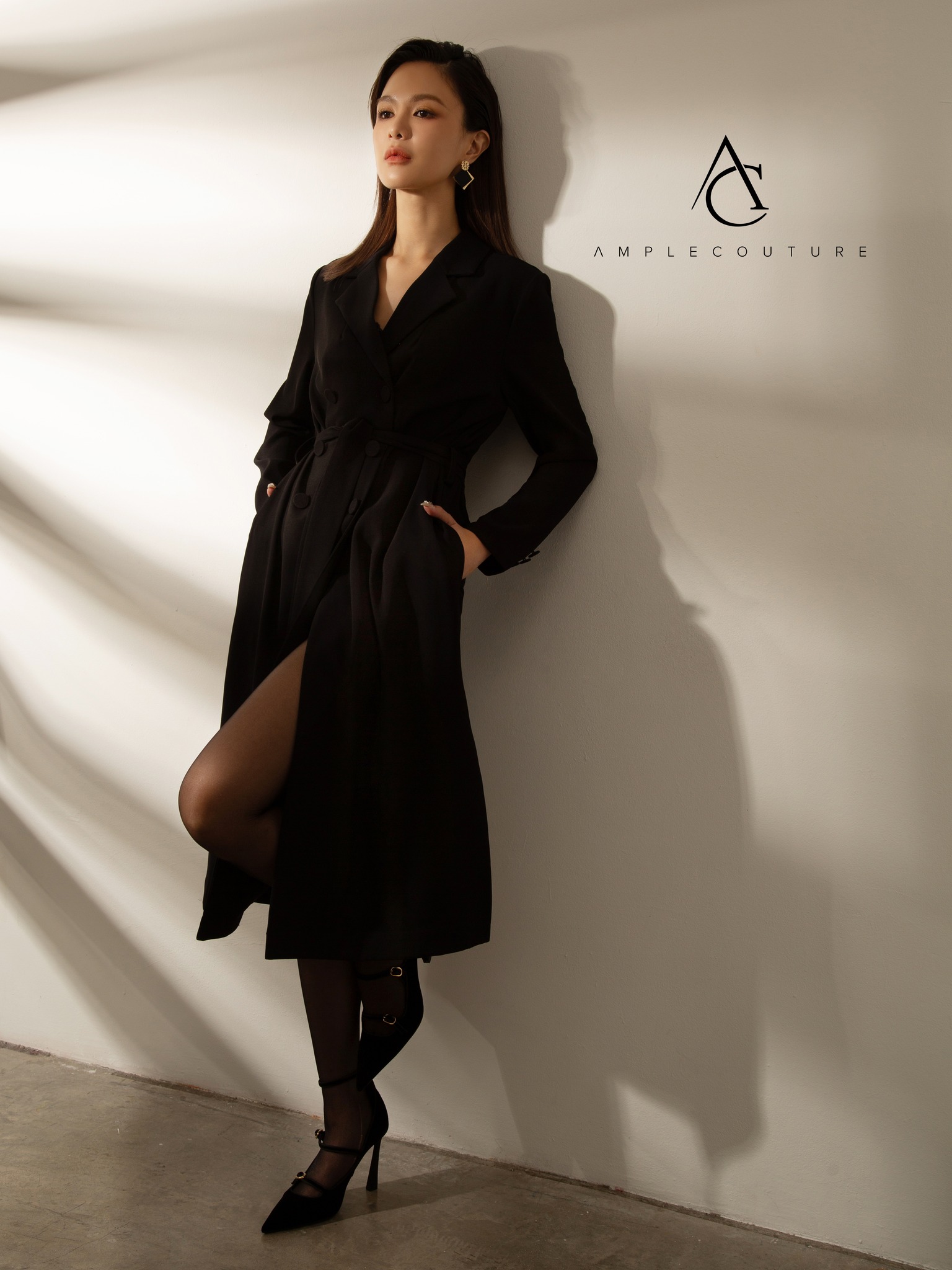 Front Button With Belt Long Sleeve Dress AC426