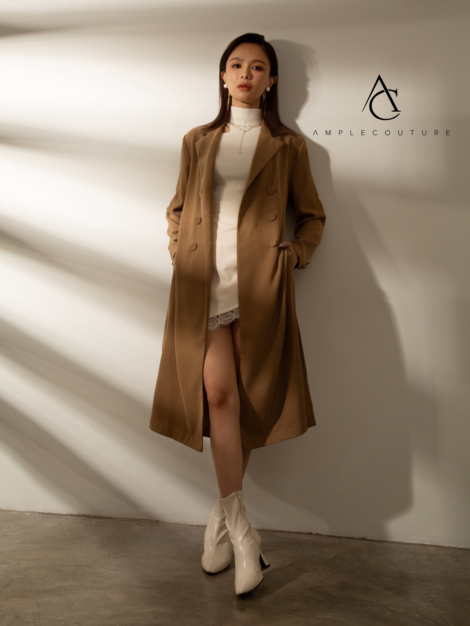 Front Button With Belt Long Sleeve Dress AC426