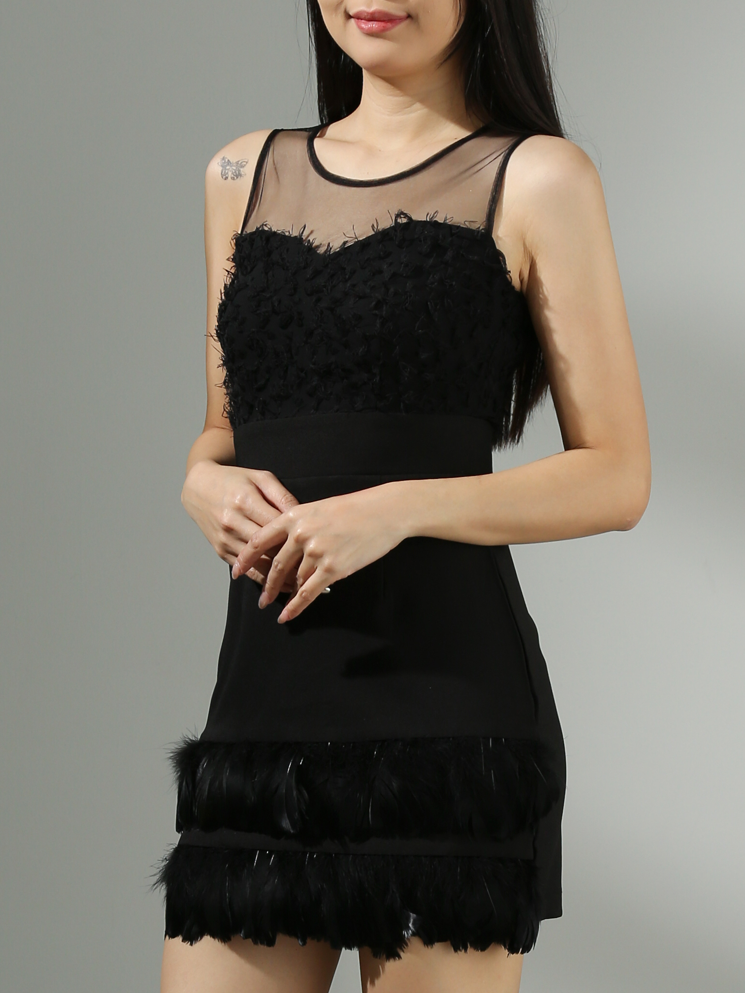 Sleeveless With Fur Dress AC621