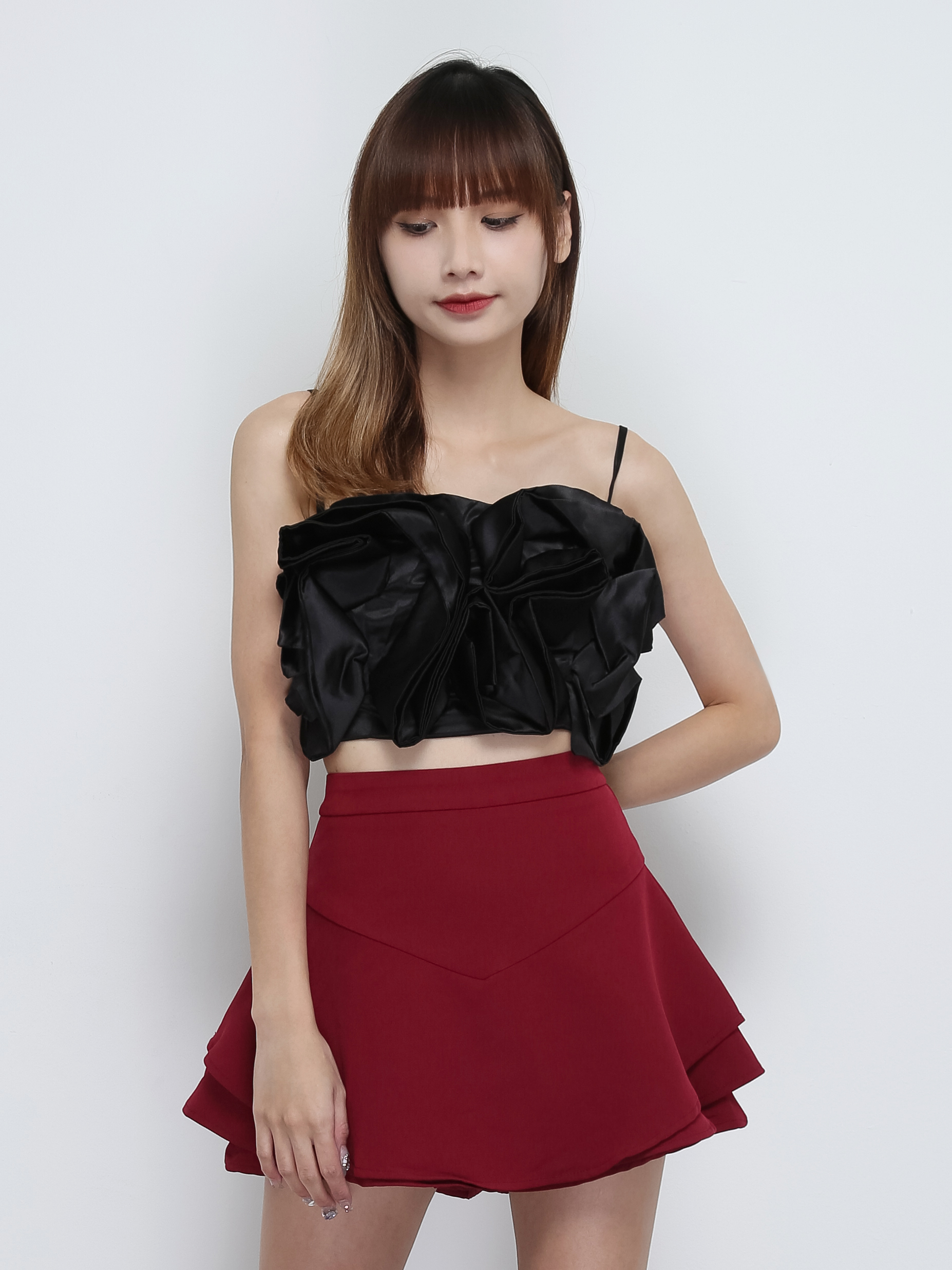 Flower Top With Skirt Pants Set 32747